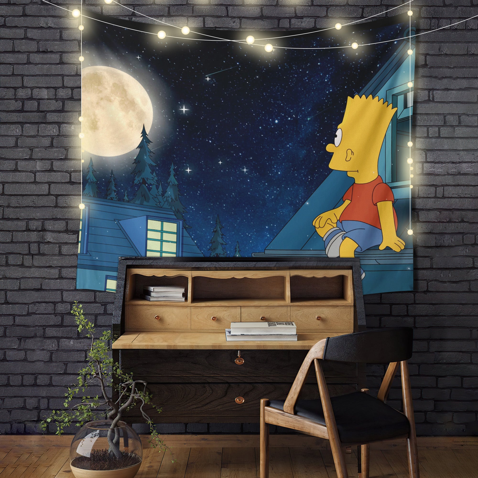 Simpsons Chill With Moon Tapestry Room Decor