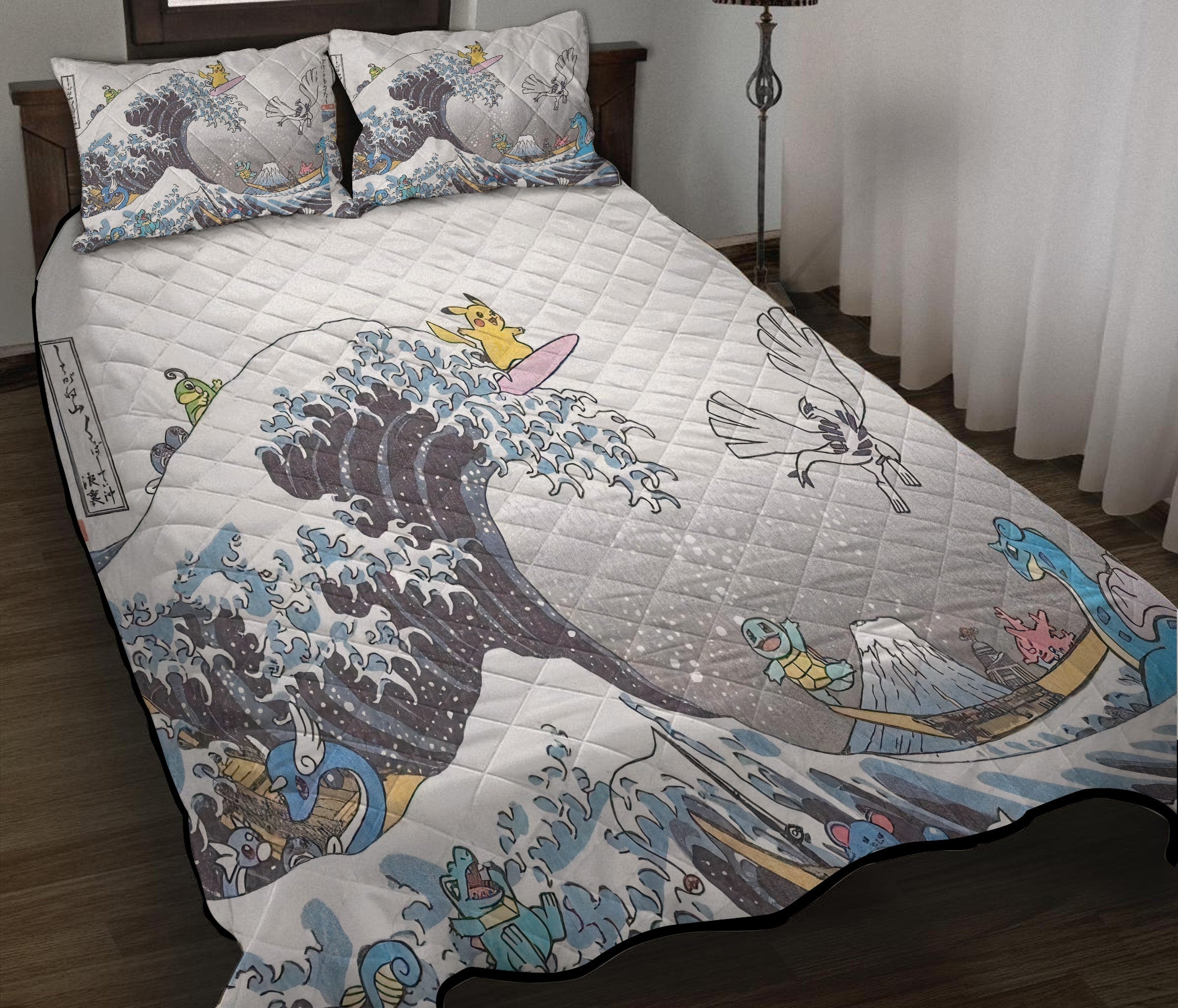 The Great Wave Pokemon Pikachu Quilt Bed Sets Nearkii