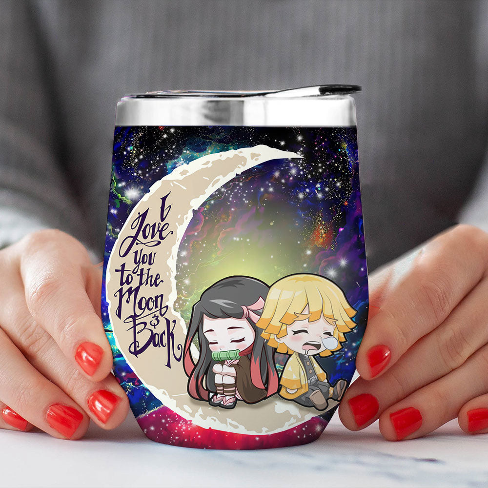 Zenitsu And Nezuko Chibi Demon Slayer Love You To Moon And Back Premium Wine Tumbler Nearkii