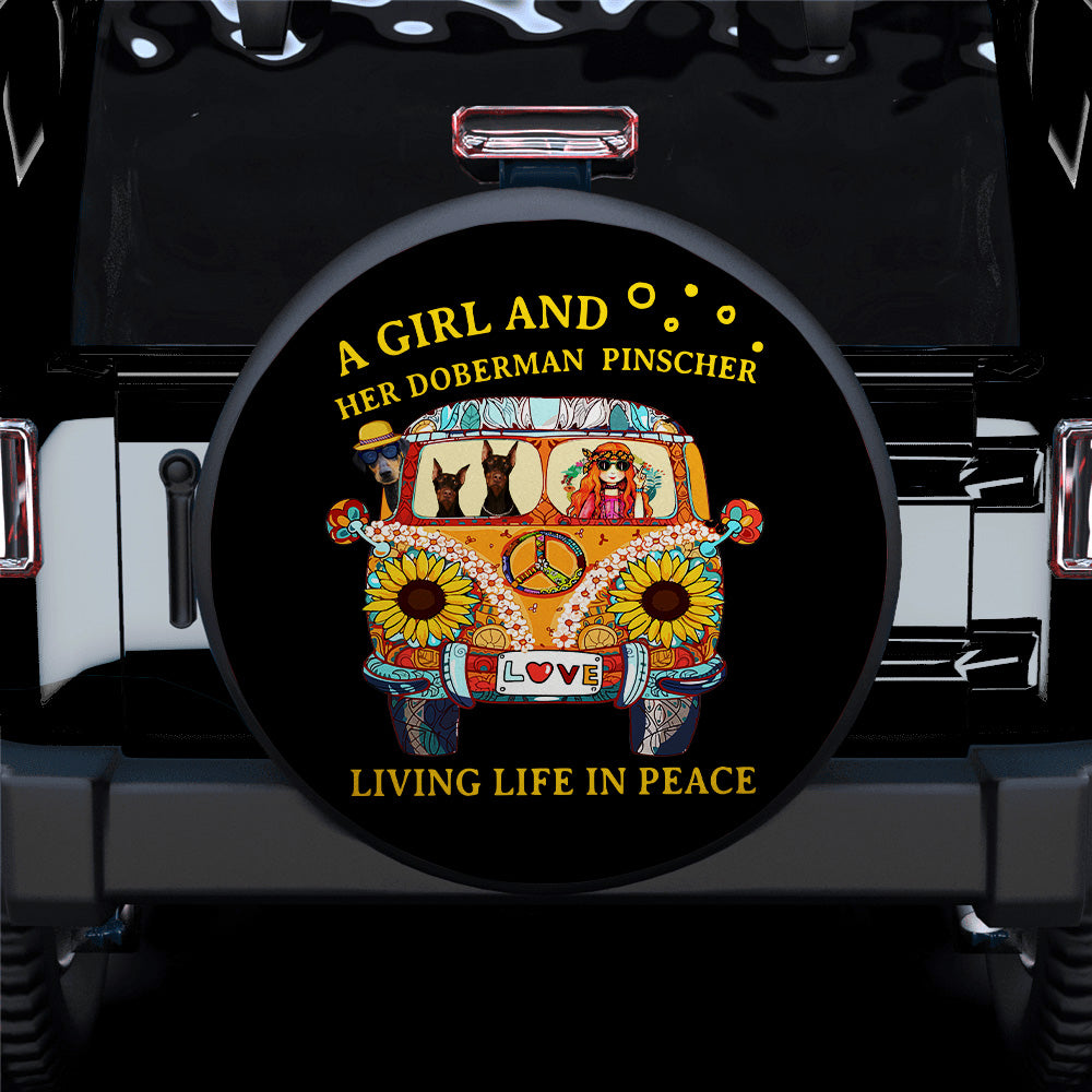 A Boho Girl And Her Doberman Pinscher Jeep Car Spare Tire Covers Gift For Campers Nearkii