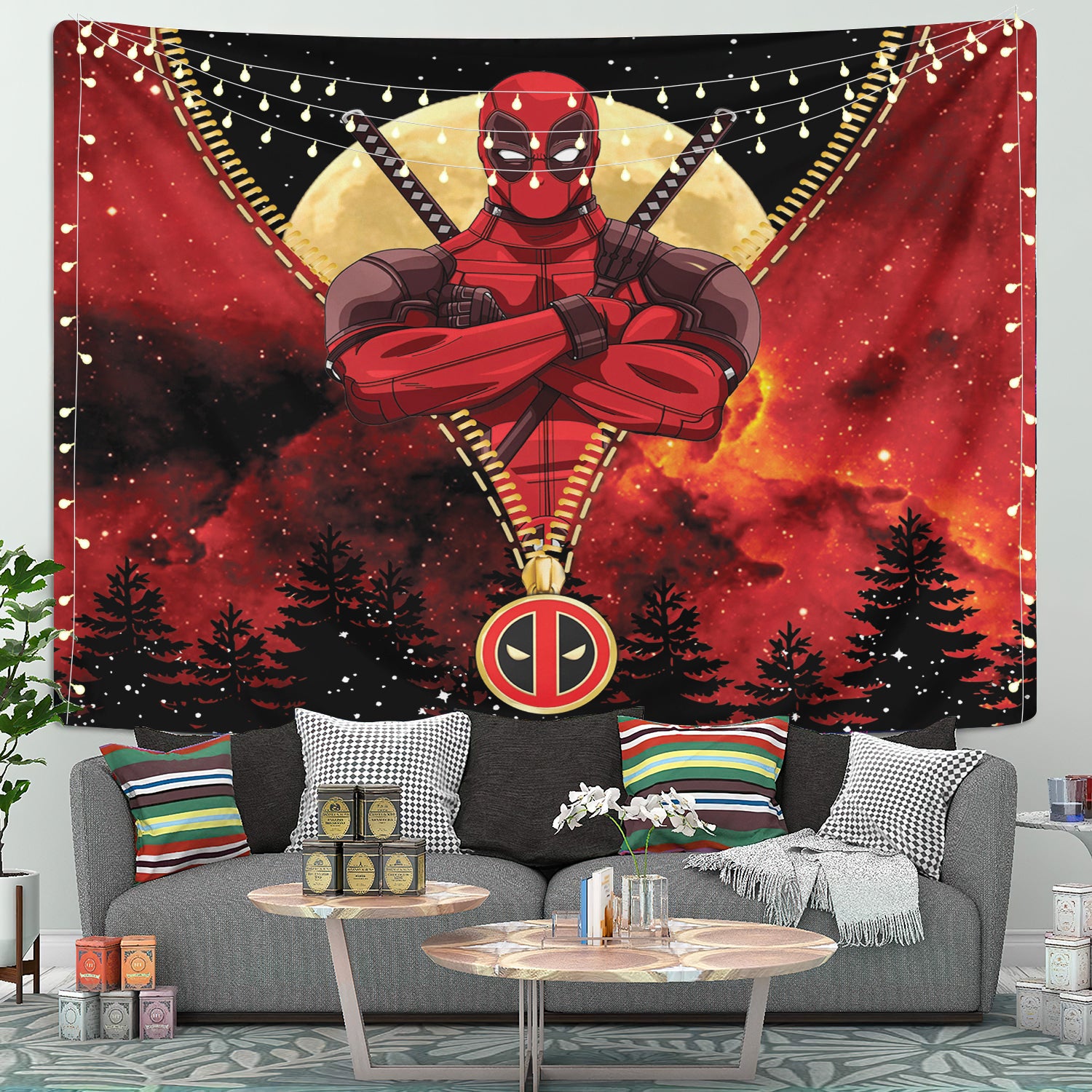 Deadpool Darkness Zipper Tapestry Room Decor Nearkii