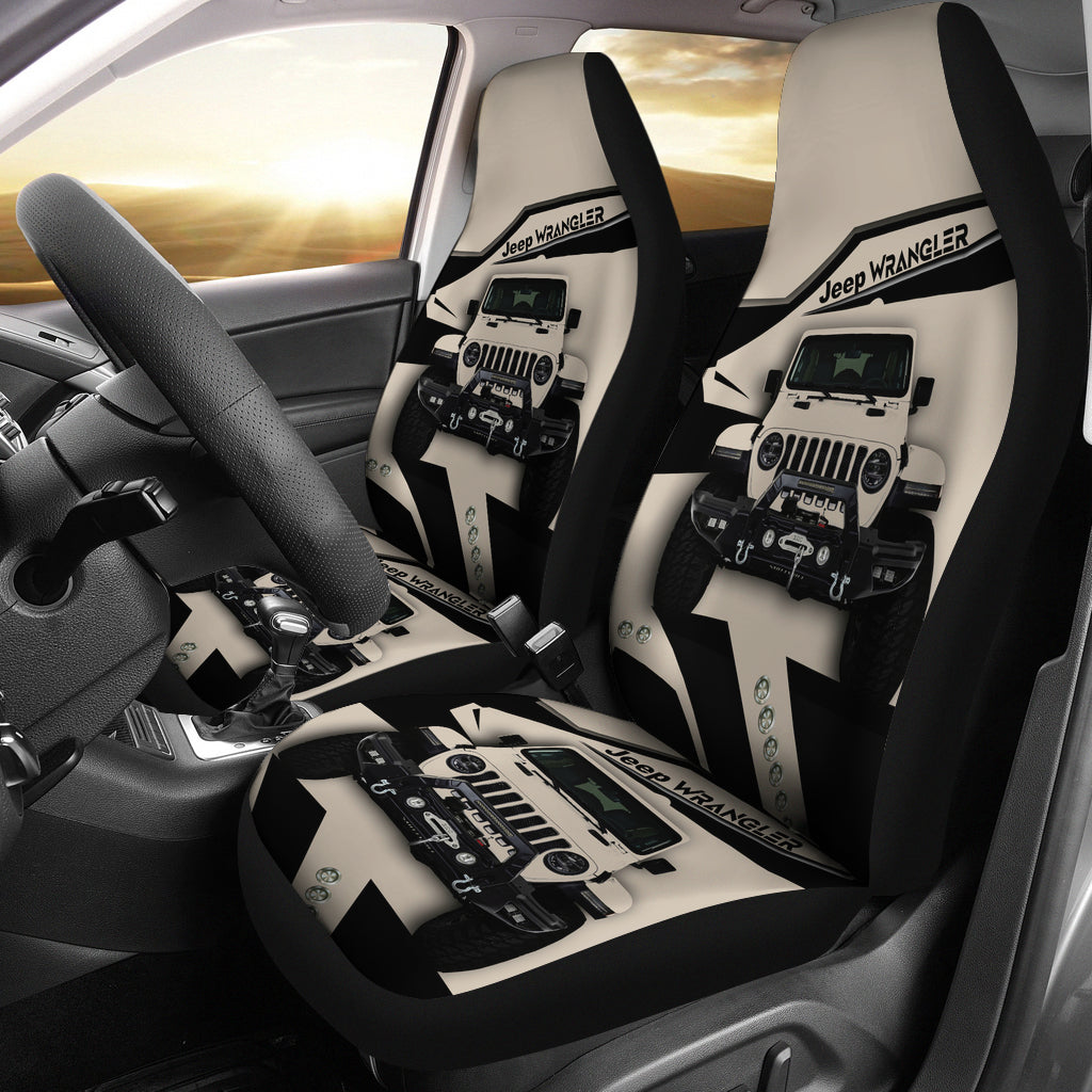 White Cream Jeep Premium Custom Car Seat Covers Decor Protectors