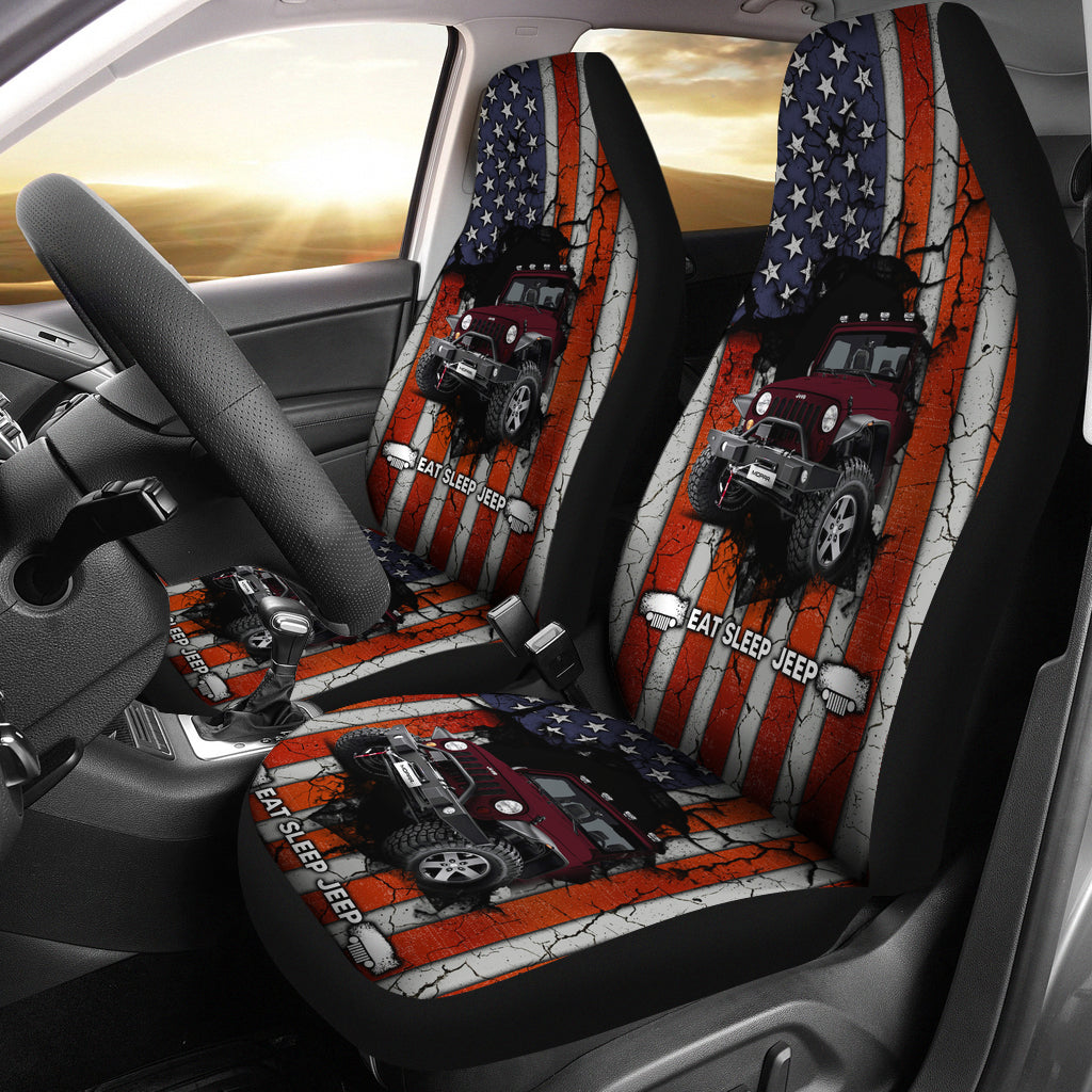 Eat Sleep Jeep Dark Red Premium Custom Car Seat Covers Decor Protectors Nearkii