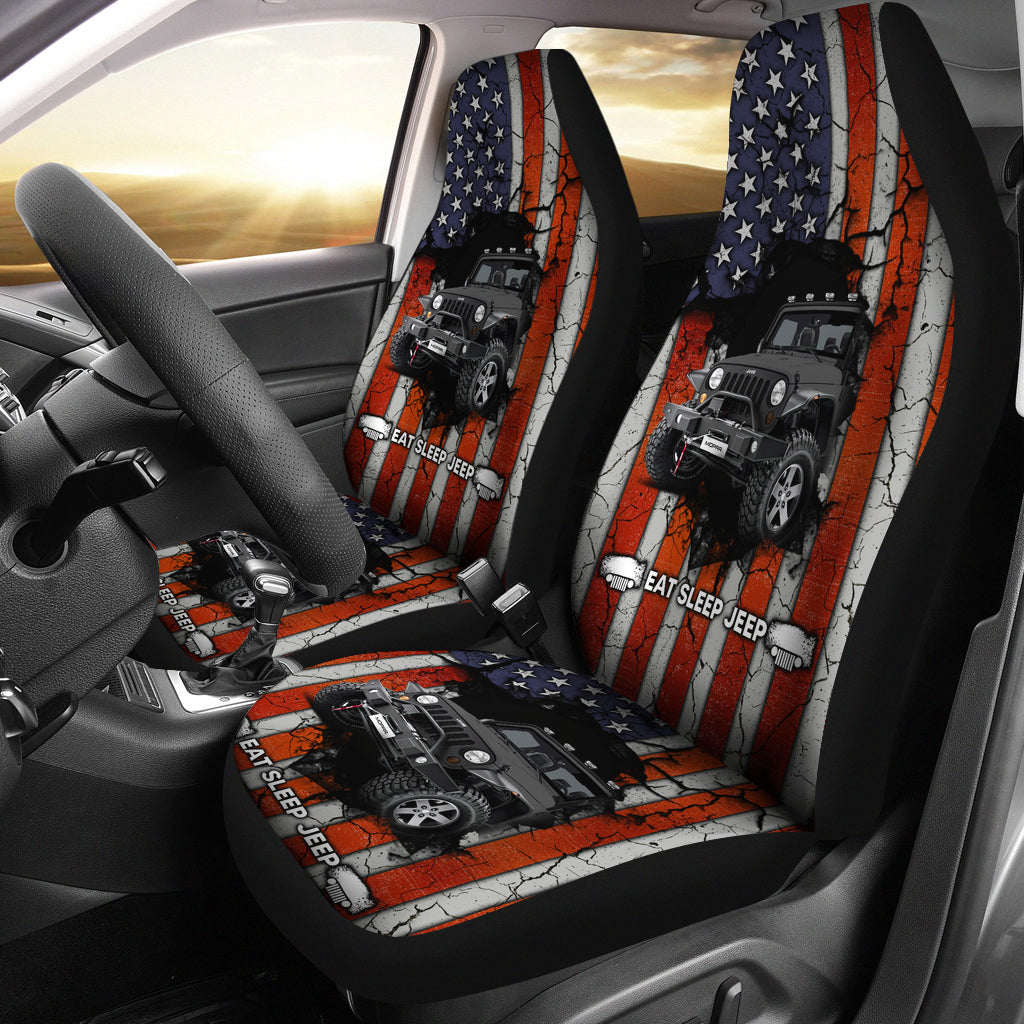 Eat Sleep Jeep Gray Premium Custom Car Seat Covers Decor Protectors Nearkii