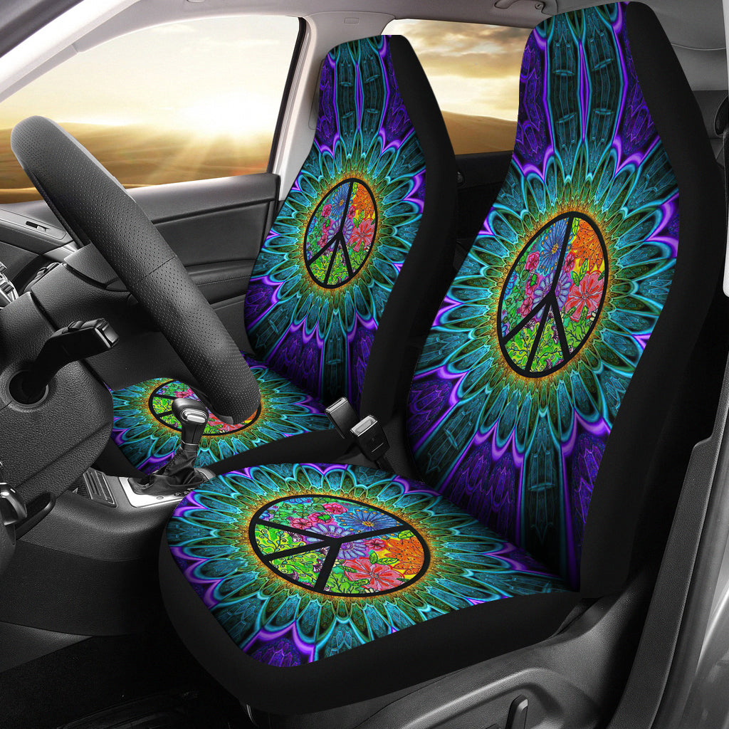 Hippie Rainbow Colorful Premium Custom Car Seat Covers Decor Protectors Nearkii