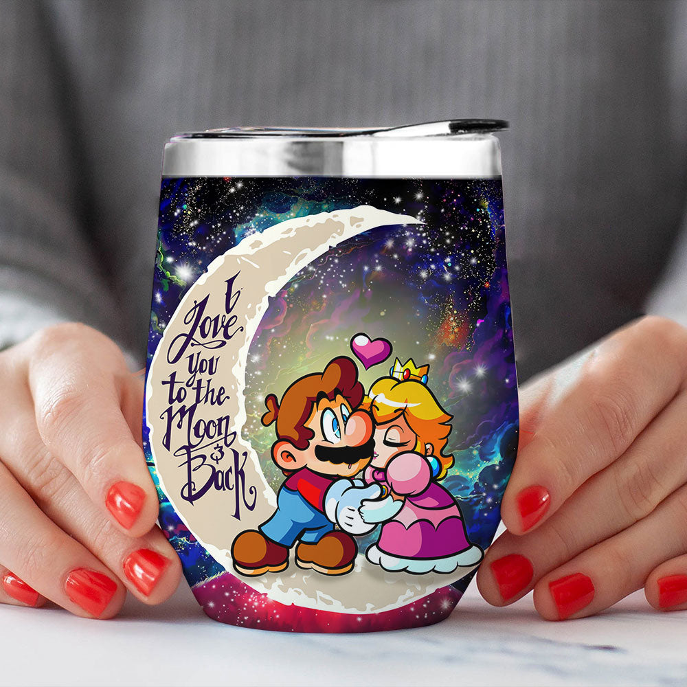 Mario Couple Love You To Moon And Back Premium Wine Tumbler Nearkii