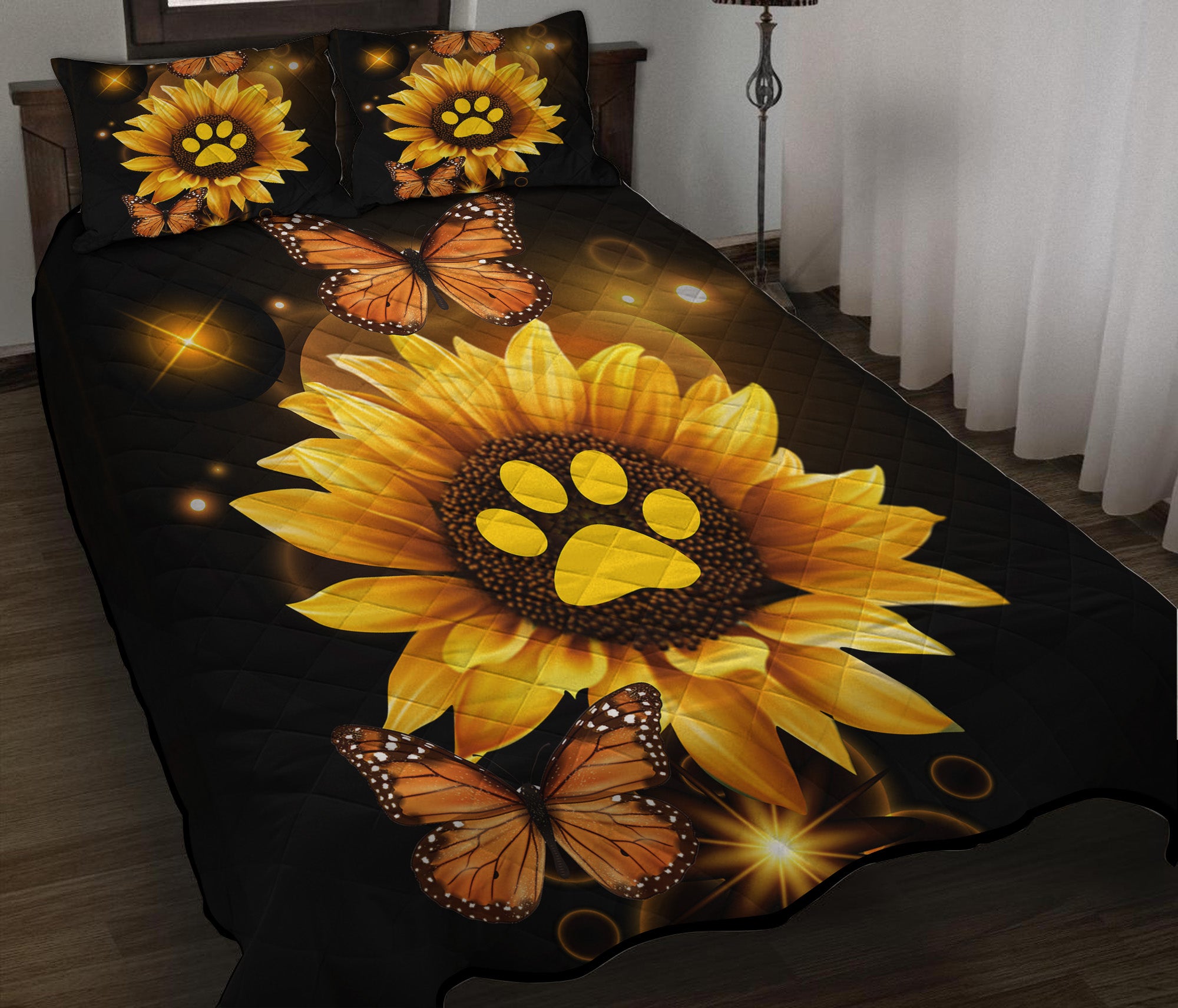 Sunflower Butterfly Dog Quilt Bed Sets Nearkii