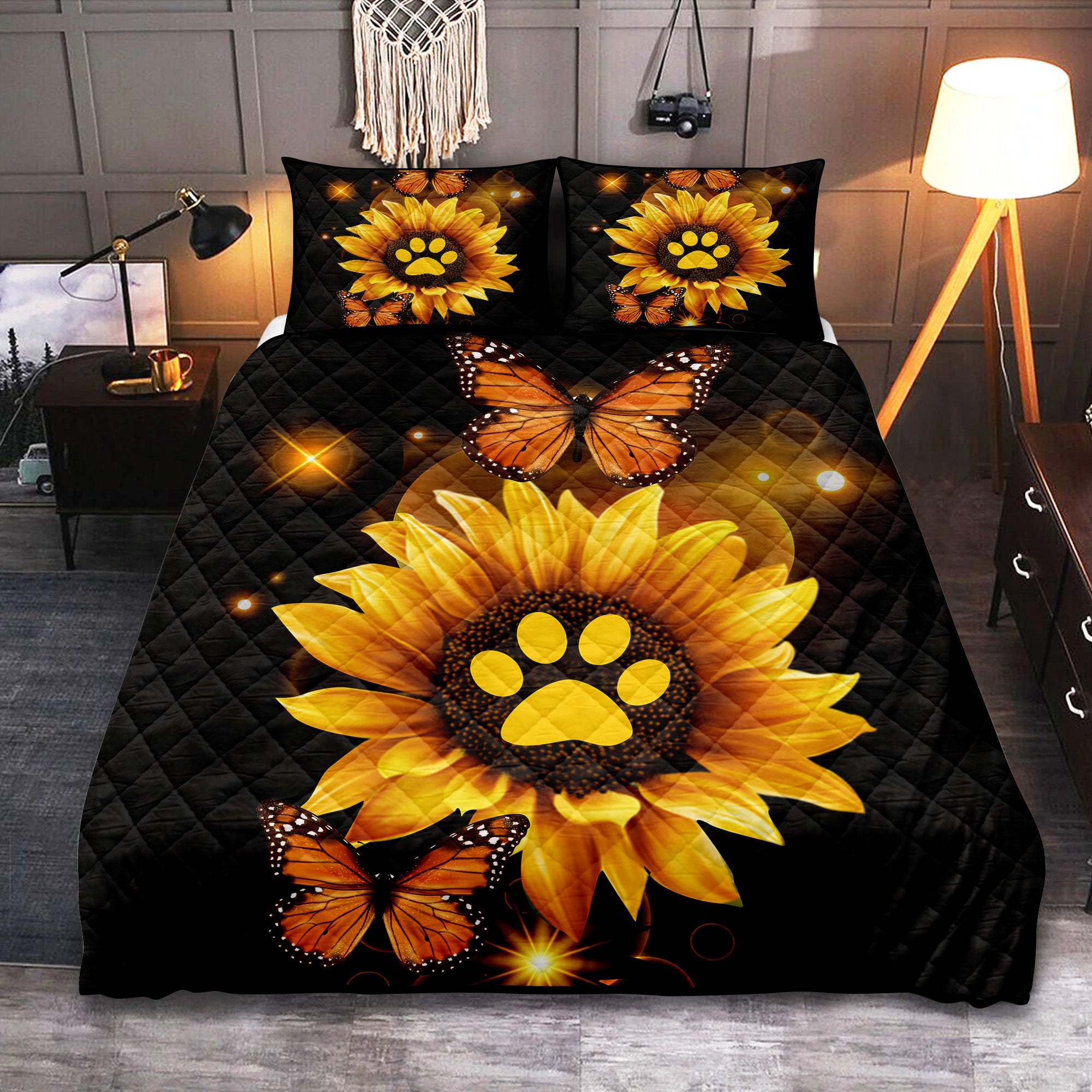 Sunflower Butterfly Dog Quilt Bed Sets Nearkii