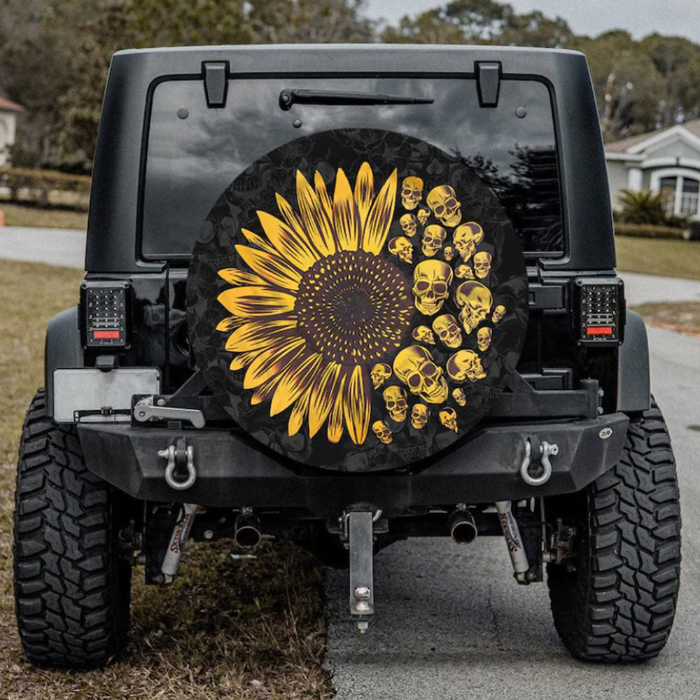 Sunflower Skulls Jeep Car Spare Tire Cover Gift For Campers Nearkii