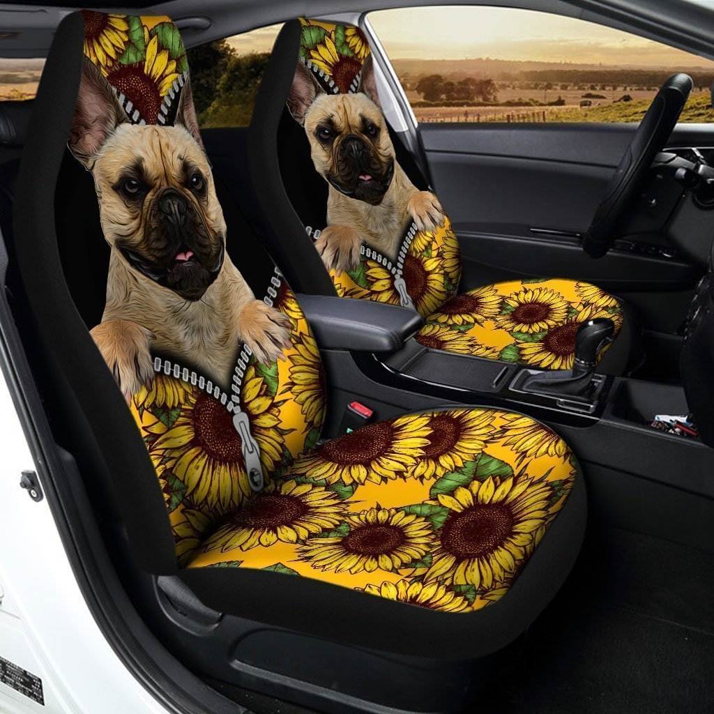 Sunflower French Bulldog Premium Custom Car Seat Covers Decor Protectors Nearkii