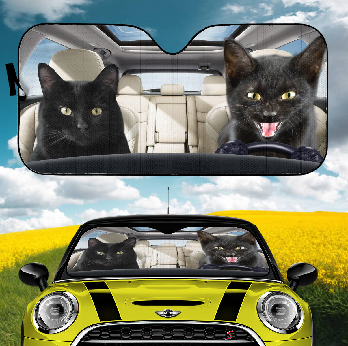 Funny Black Cats Driving Car Auto Sunshades Nearkii