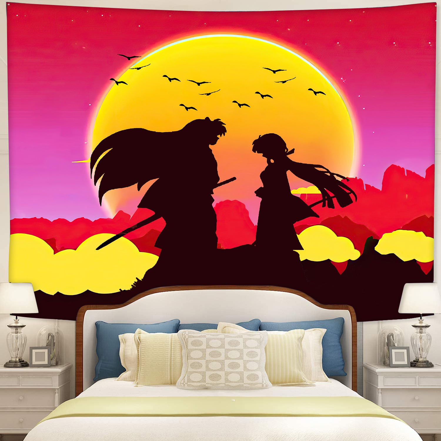 Inuyasha Couple Anime Sunset Tapestry Room Decor Nearkii
