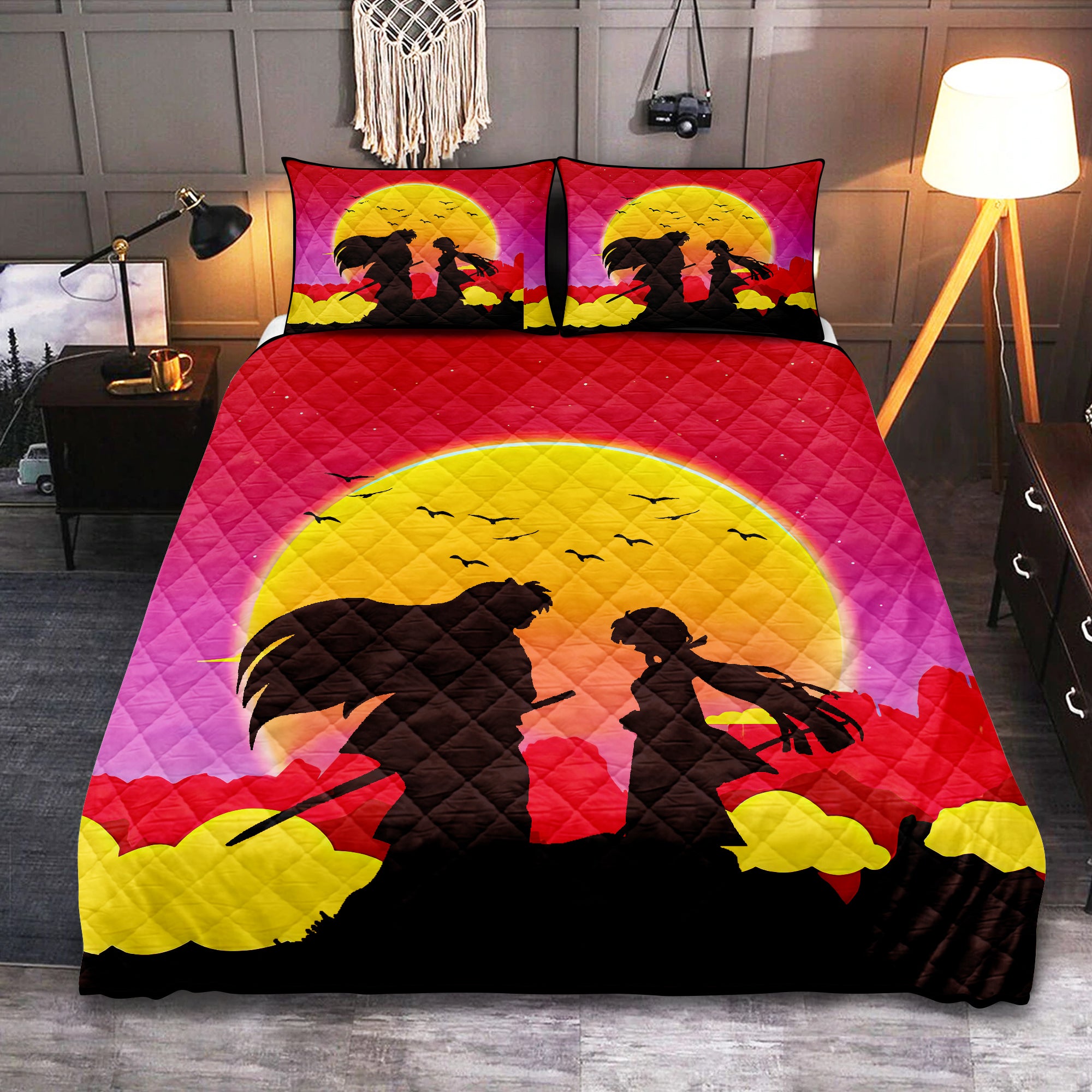 Inuyasha Couple Anime Sunset Quilt Bed Sets Nearkii