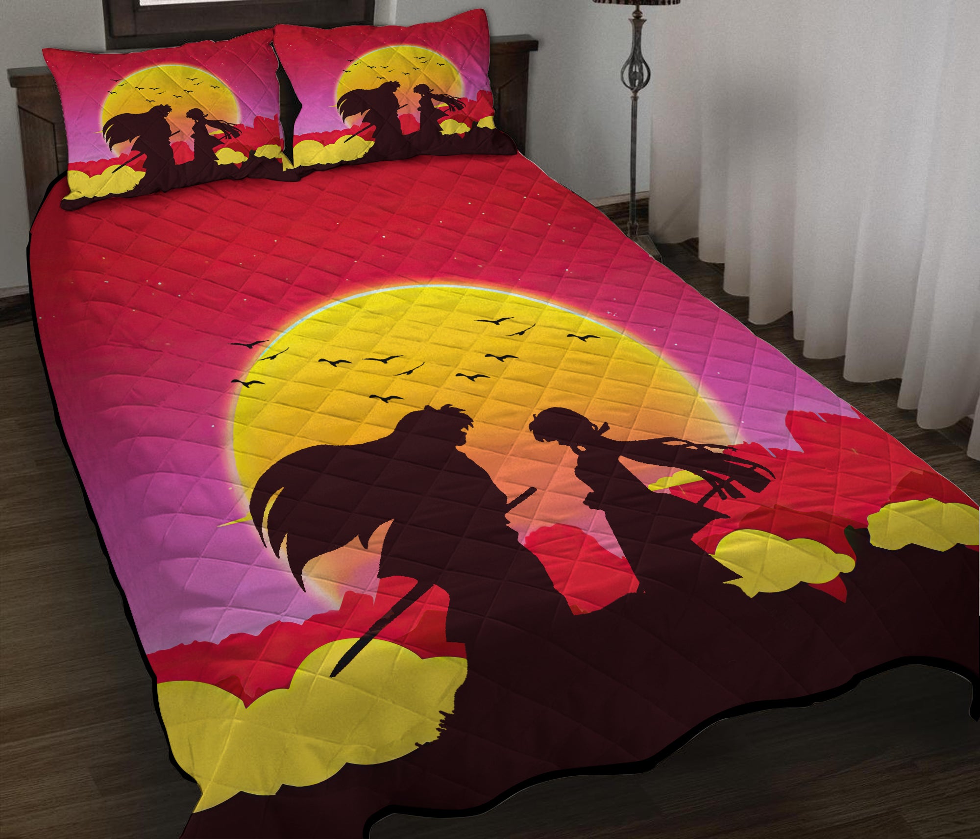 Inuyasha Couple Anime Sunset Quilt Bed Sets Nearkii