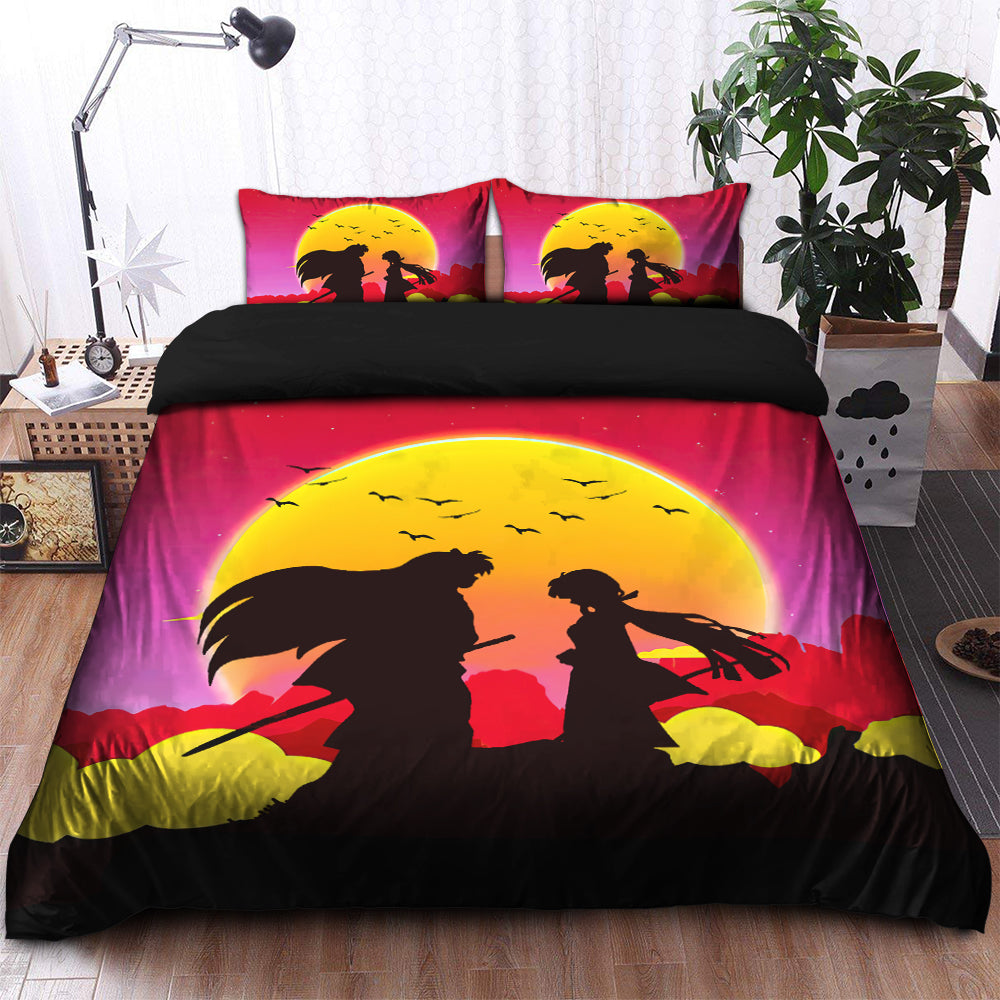 Inuyasha Couple Anime Sunset Bedding Set Duvet Cover And 2 Pillowcases Nearkii
