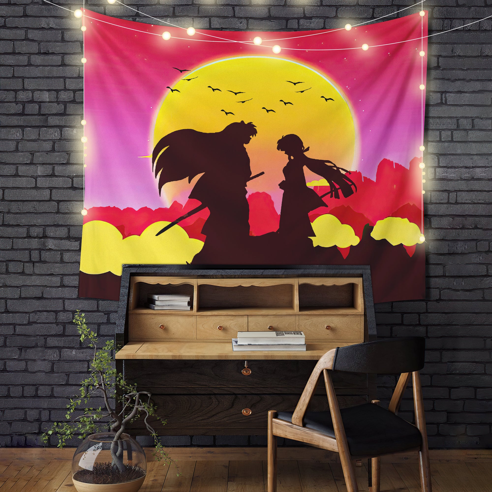 Inuyasha Couple Anime Sunset Tapestry Room Decor Nearkii