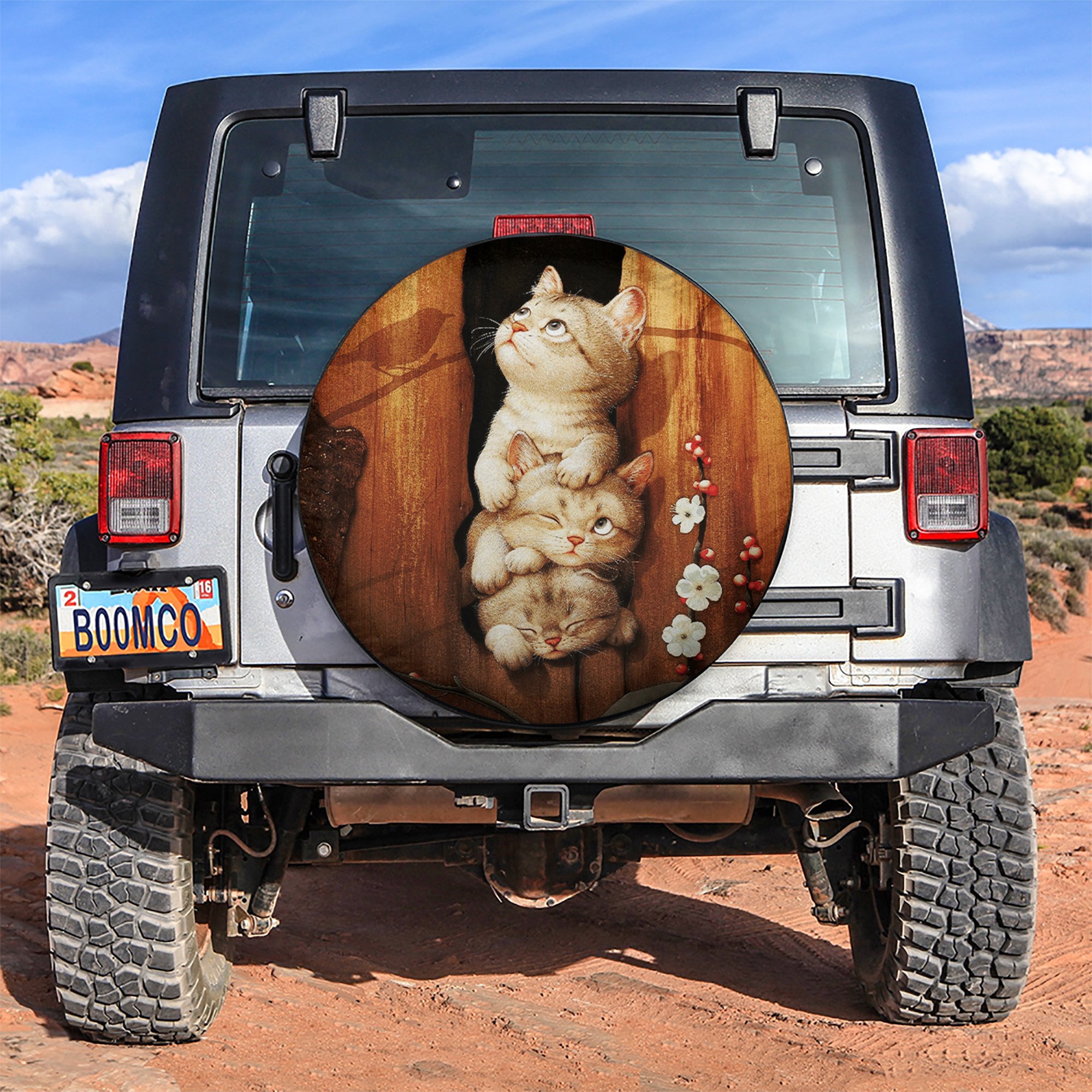 Cute Kitty Cat Wooden Car Spare Tire Covers Gift For Campers Nearkii