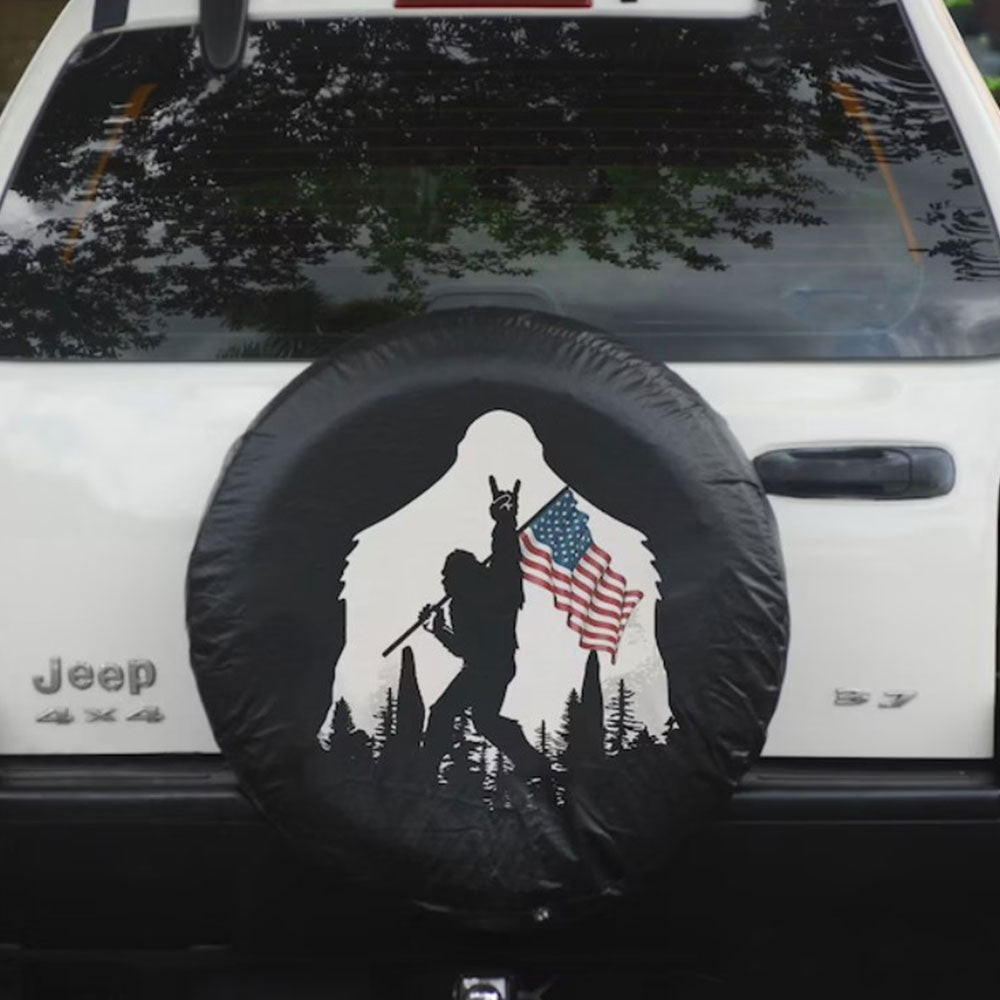 Big Foot American Flag Car Spare Tire Cover Gift For Campers Nearkii