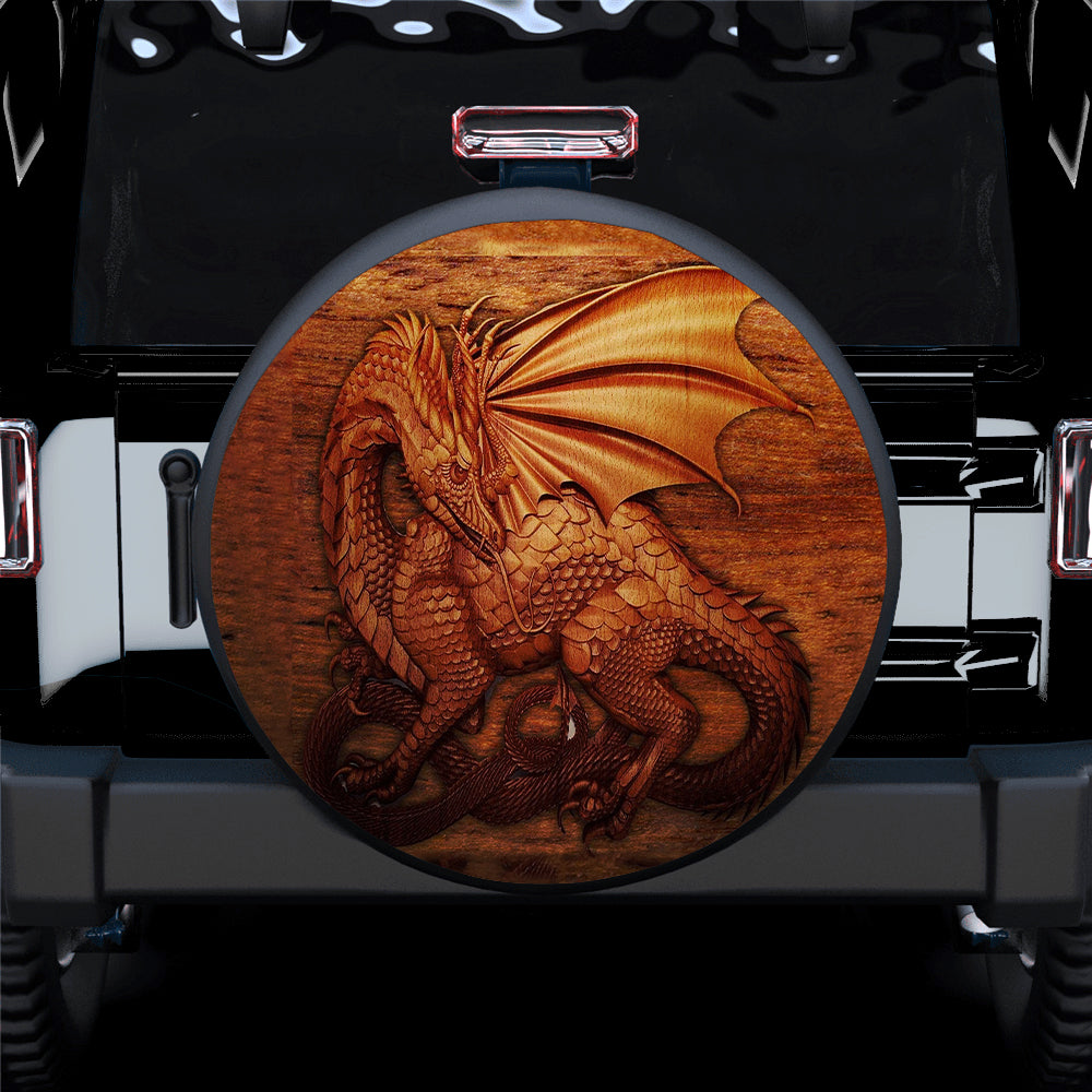 3D Dragon Wood Art Jeep Car Spare Tire Cover Gift For Campers Nearkii