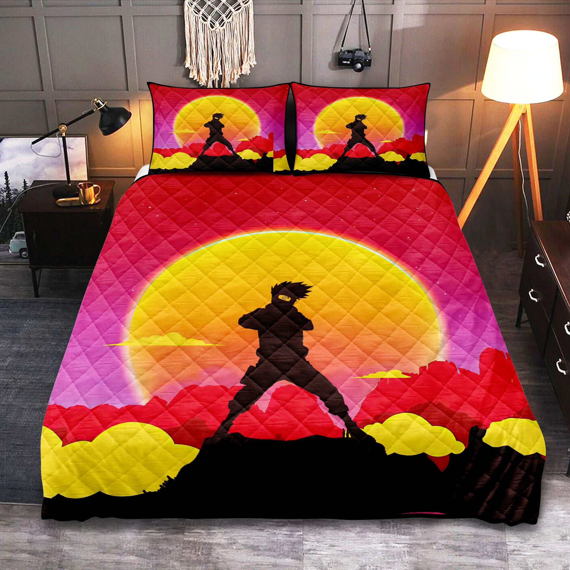 Kakashi Naruto Anime Sunset Quilt Bed Sets Nearkii