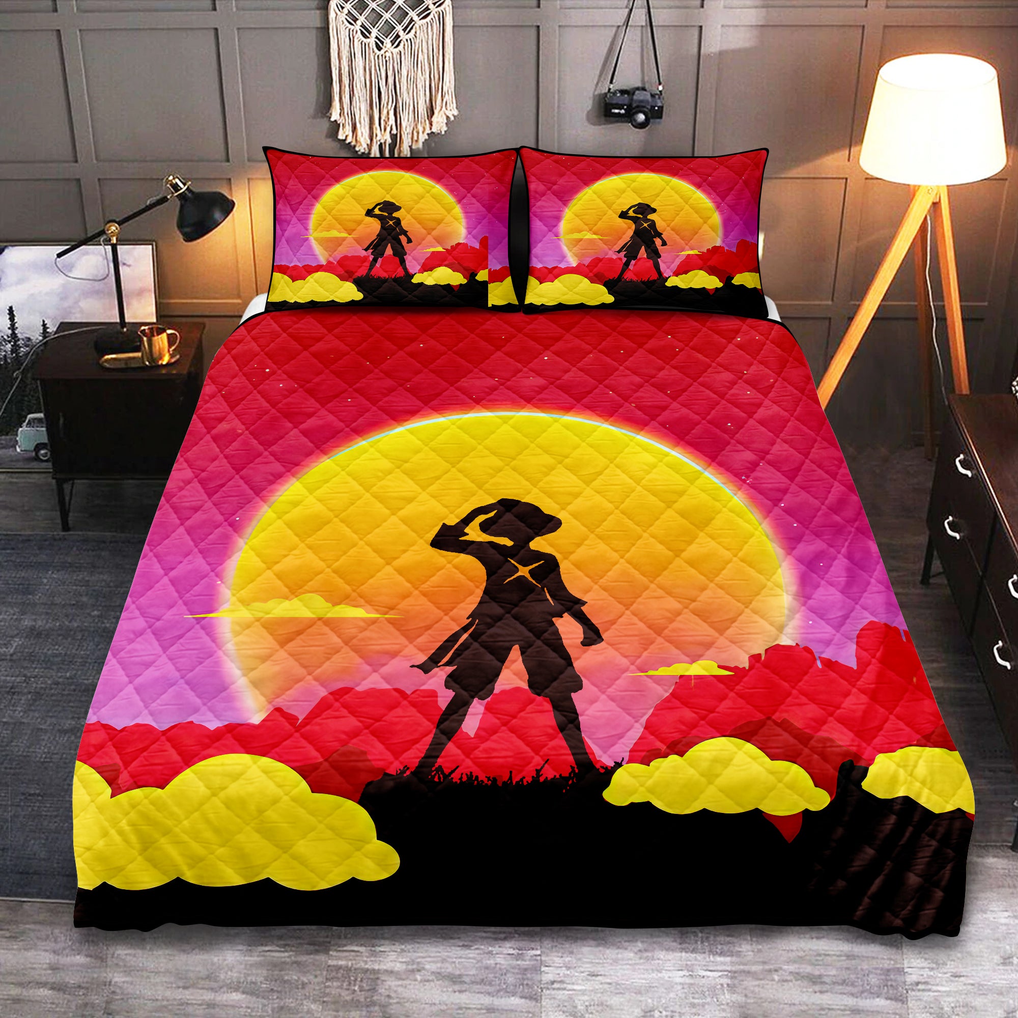 One Piece Luffy Anime Sunset Quilt Bed Sets Nearkii