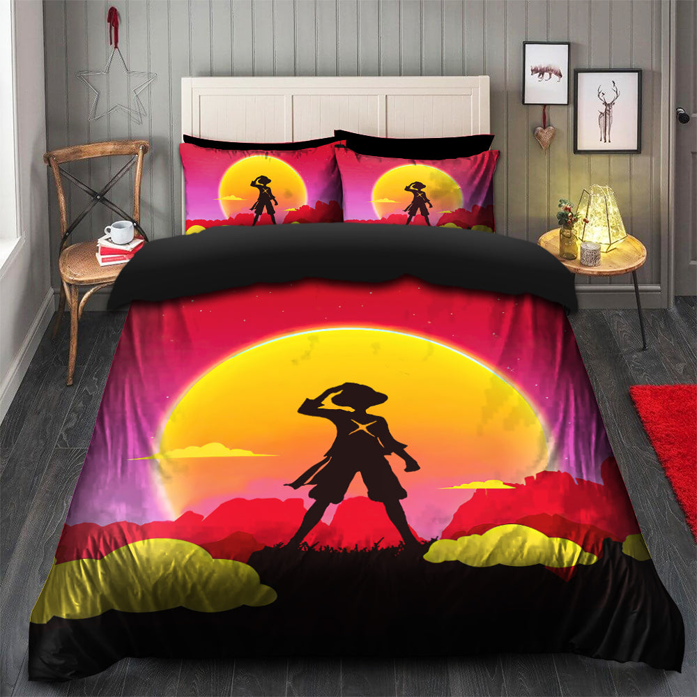 One Piece Luffy Anime Sunset Bedding Set Duvet Cover And 2 Pillowcases Nearkii