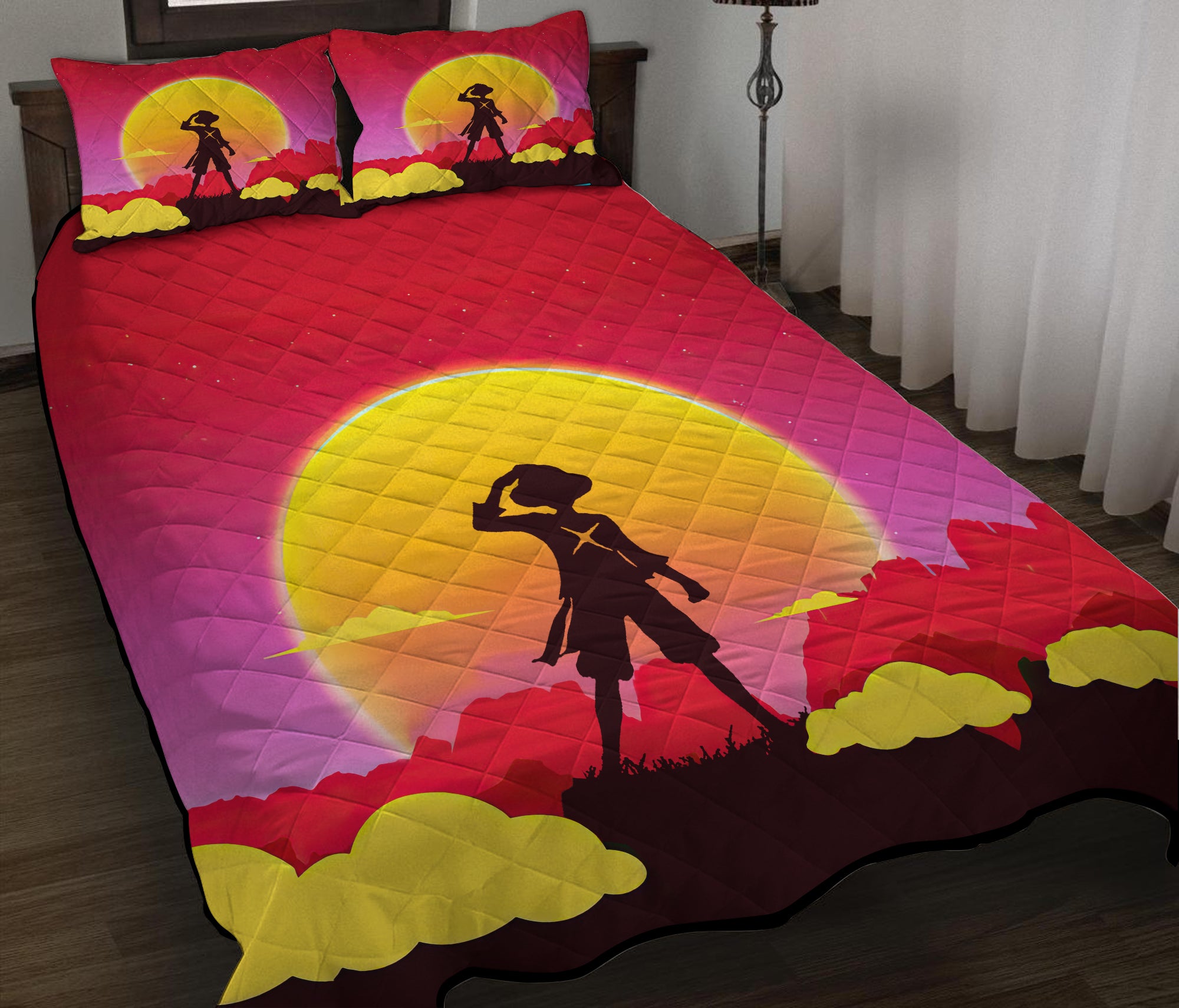 One Piece Luffy Anime Sunset Quilt Bed Sets Nearkii