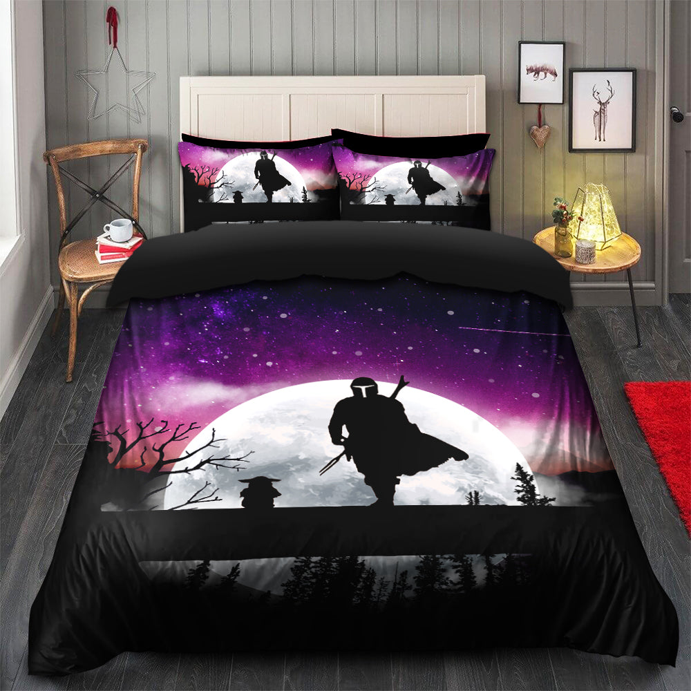 The Mandalorian And Baby Yoda Moon Night Bedding Set Duvet Cover And 2 Pillowcases Nearkii
