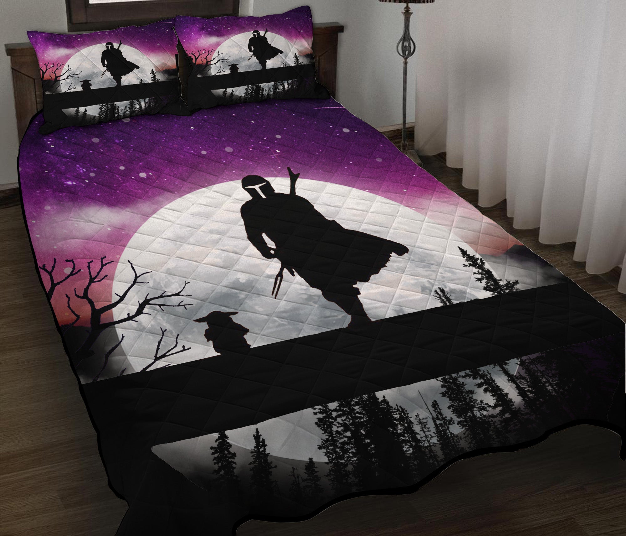 The Mandalorian And Baby Yoda Moon Night Quilt Bed Sets Nearkii