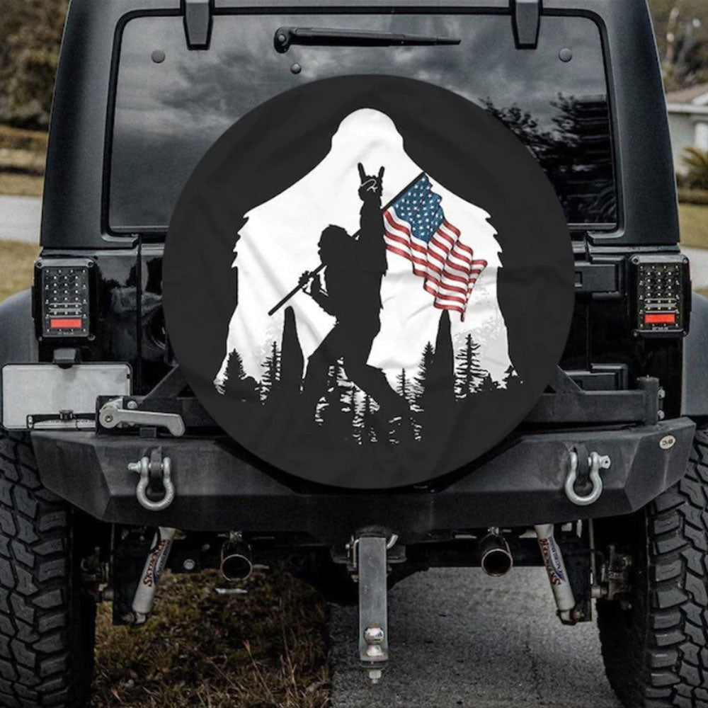 Funny Bigfoot Flag American Independence Day Jeep Car Spare Tire Cover Gift For Campers Nearkii