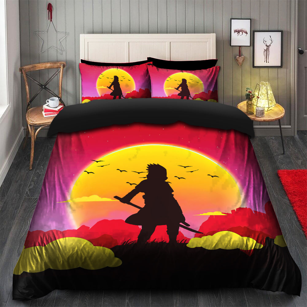 Uchiha Sasuke Naruto Anime Sunset Bedding Set Duvet Cover And 2 Pillowcases Nearkii