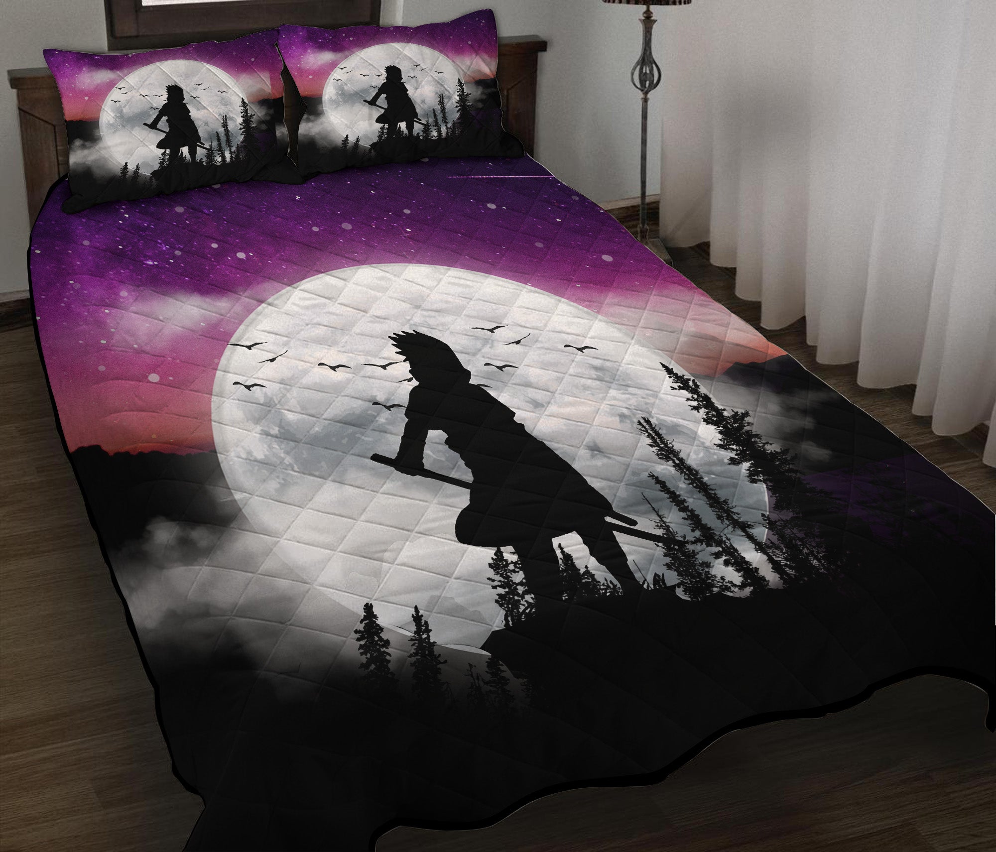 Uchiha Sasuke Naruto Anime Moon Night Galaxy Quilt Bed Sets