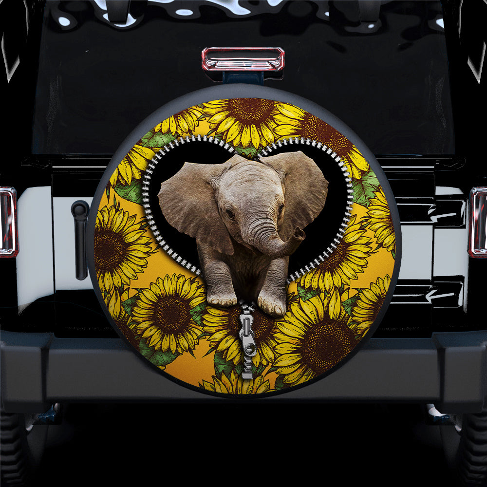 Baby Elephant Sunflower Zipper Car Spare Tire Covers Gift For Campers Nearkii