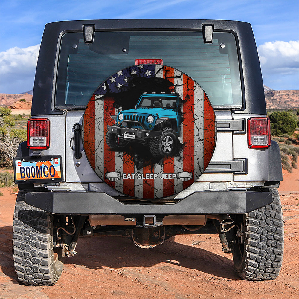 Blue Jeep American Flag Car Spare Tire Covers Gift For Campers Nearkii