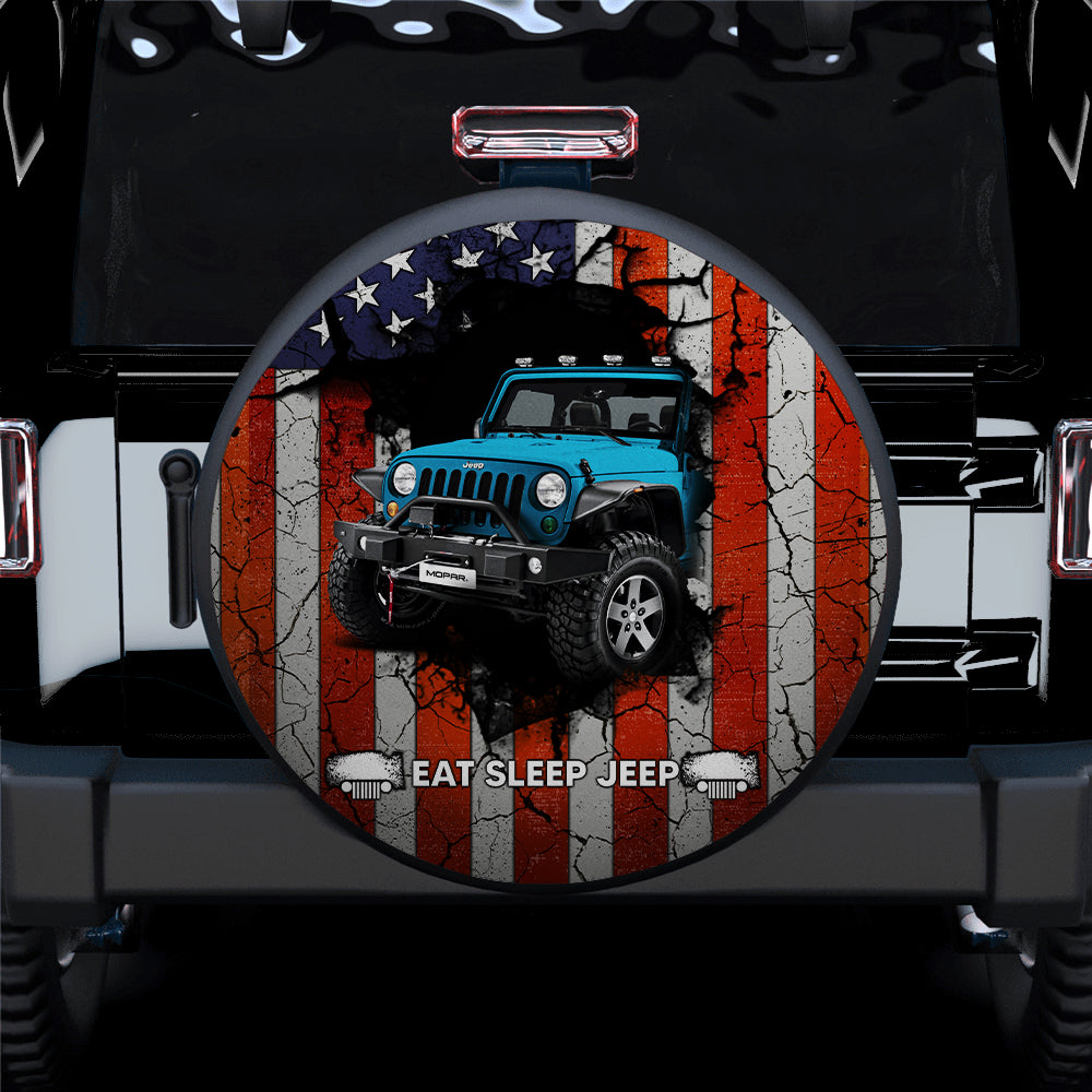 Blue Jeep American Flag Car Spare Tire Covers Gift For Campers Nearkii