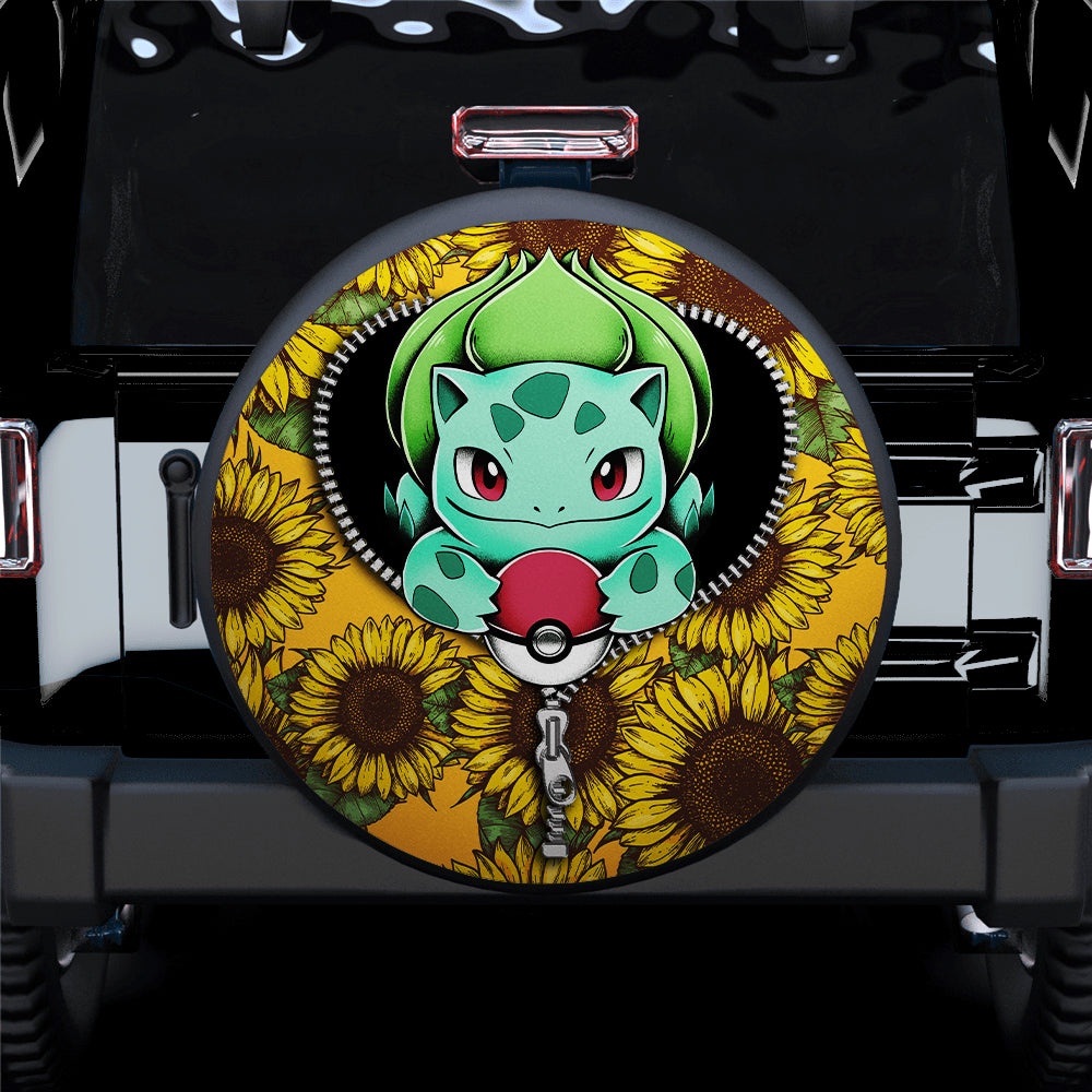 Bulbasaur Pokemon Sunflower Zipper Car Spare Tire Covers Gift For Campers Nearkii
