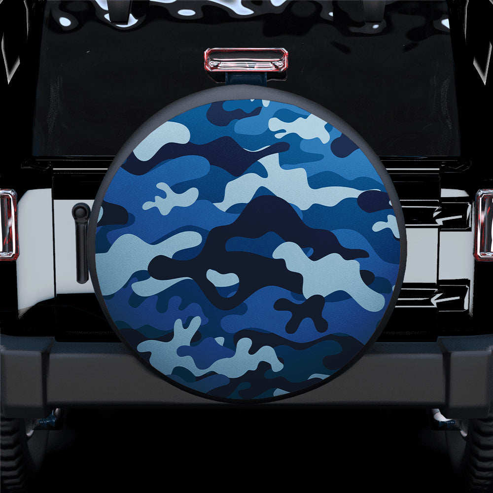 Camo Bright Blue Print Texture Car Spare Tire Covers Gift For Campers Nearkii