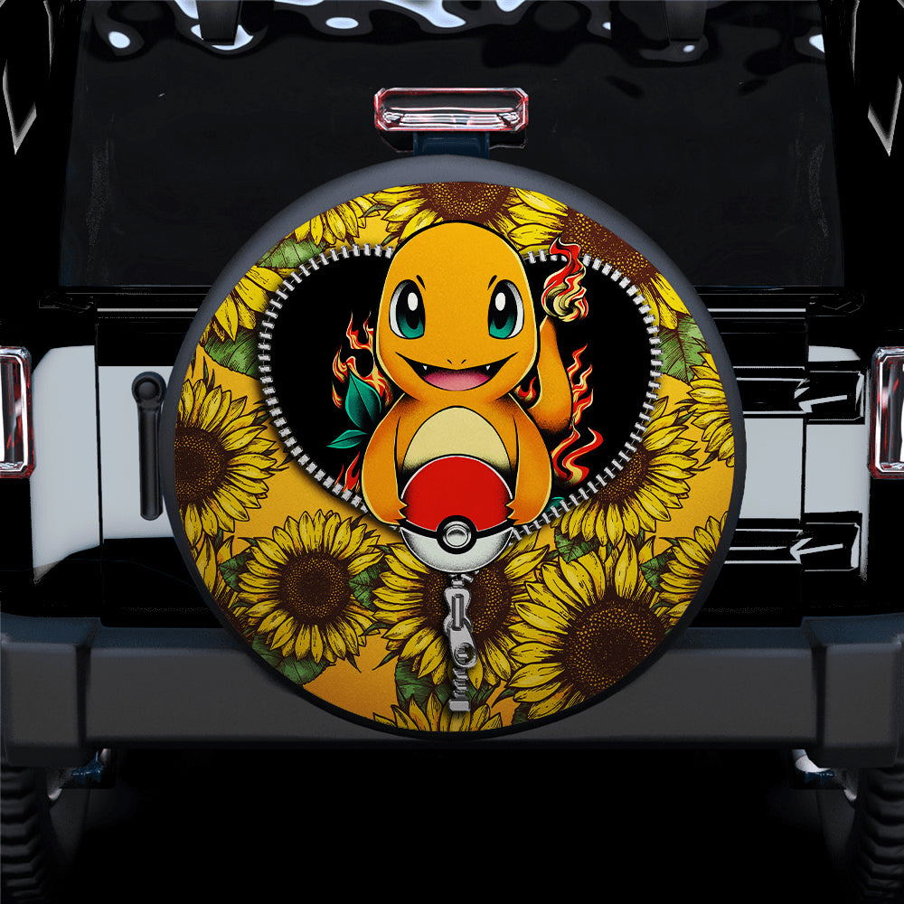 Charmander Pokemon Sunflower Zipper Car Spare Tire Covers Gift For Campers Nearkii