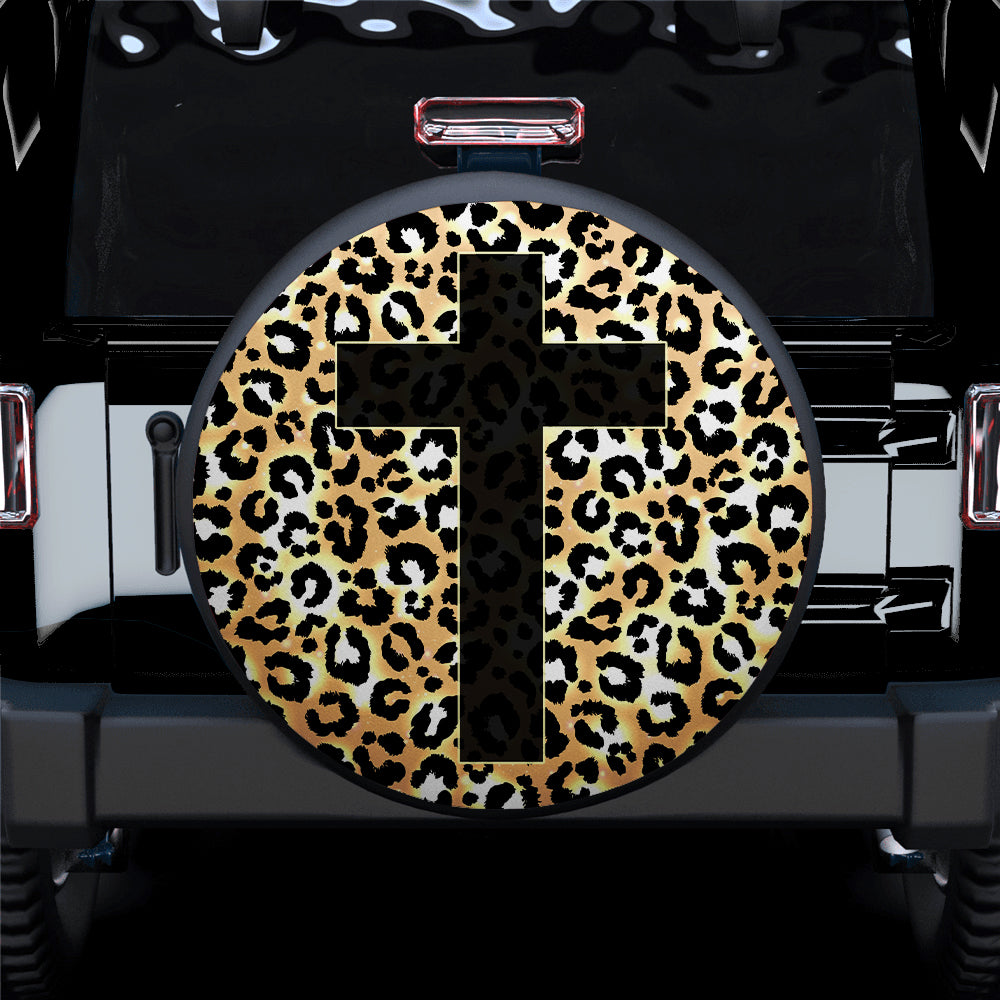 Cross Jesus, Leopard Skin Car Spare Tire Cover Gift For Campers Nearkii