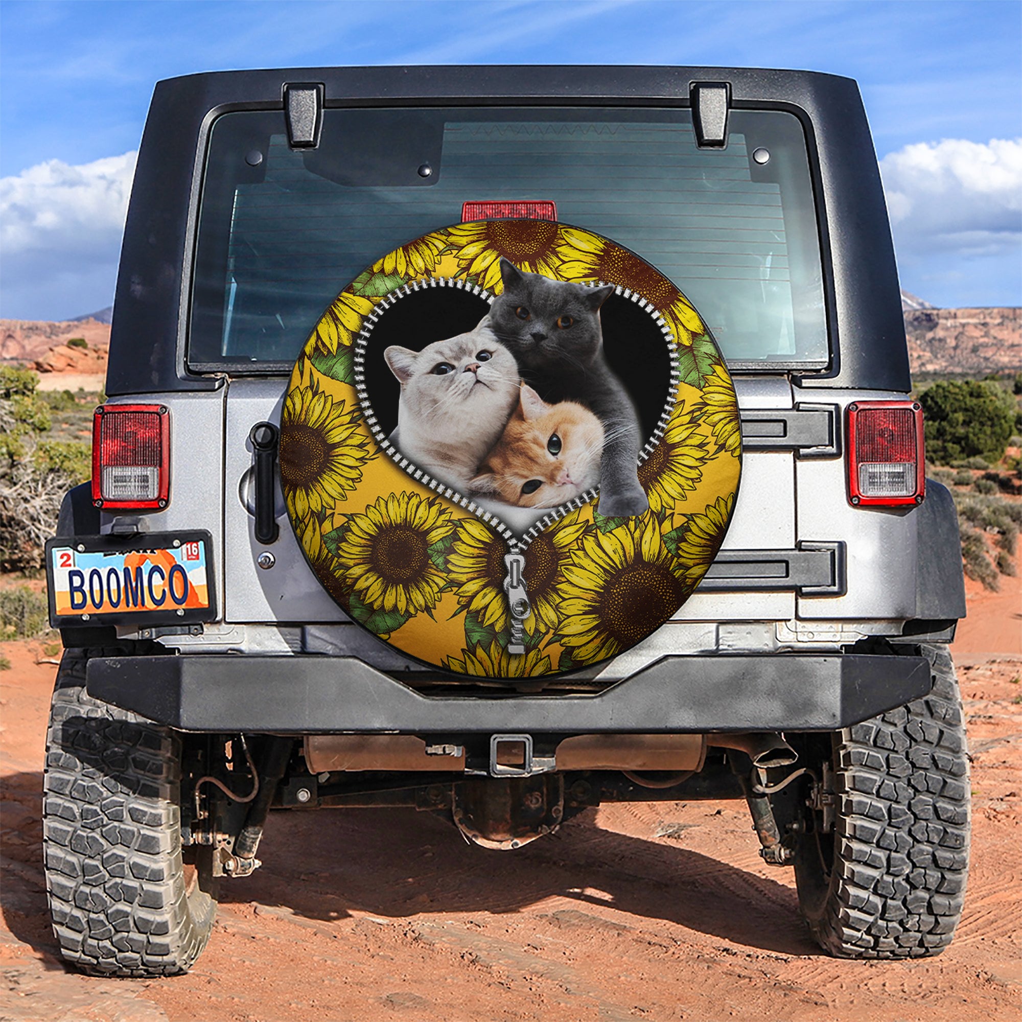 Cute Cat Sunflower Zipper Jeep Car Spare Tire Covers Gift For Campers Nearkii