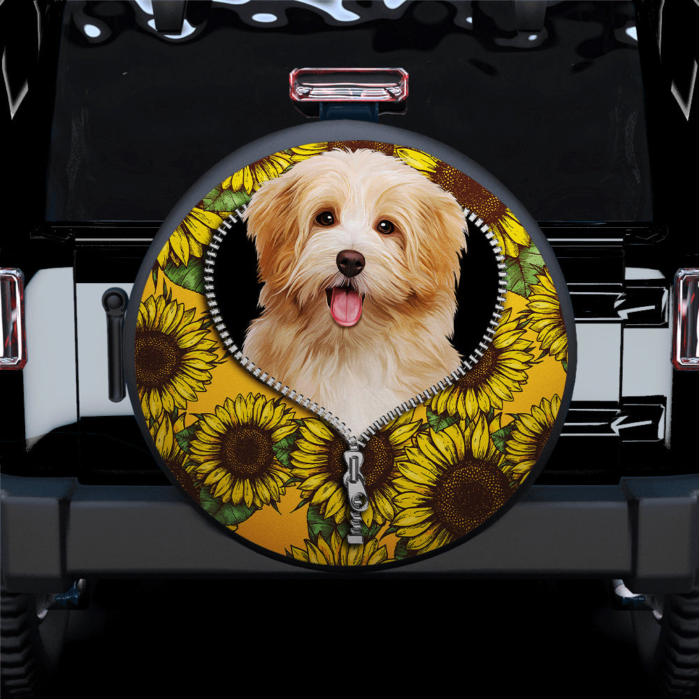 Cute Puppy Love Sunflower Zipper Jeep Car Spare Tire Covers Gift For Campers Nearkii