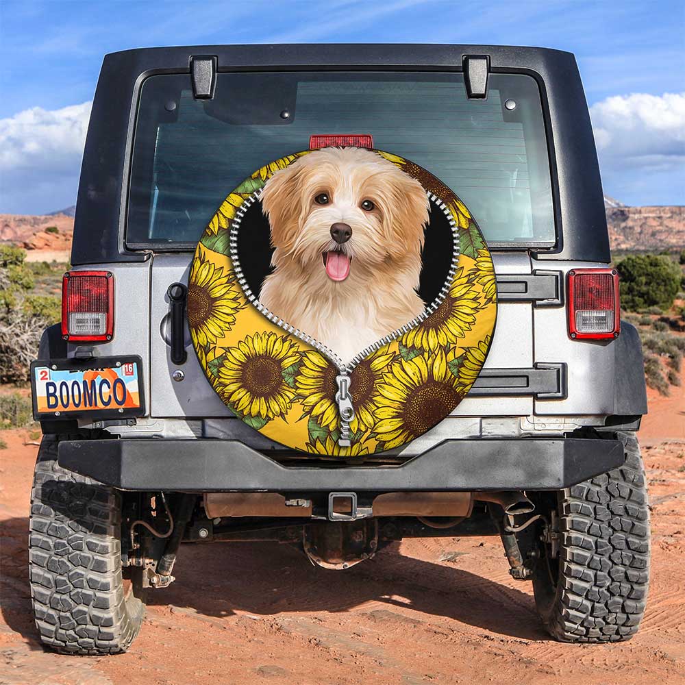 Cute Puppy Love Sunflower Zipper Jeep Car Spare Tire Covers Gift For Campers Nearkii