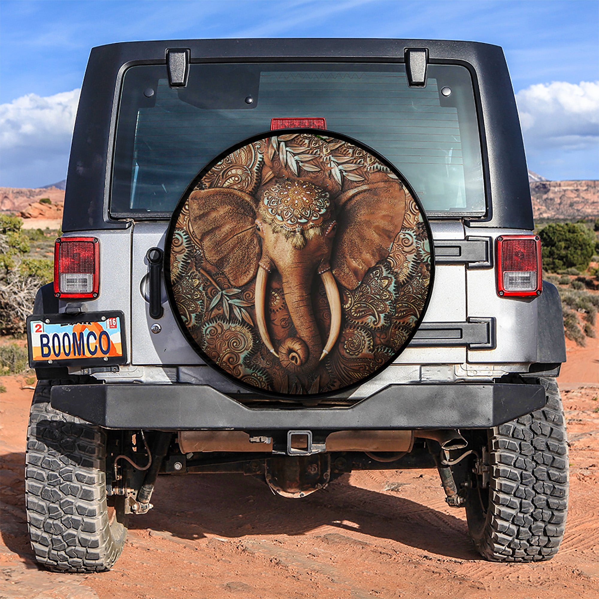 Elephant Wooden Style Car Spare Tire Covers Gift For Campers Nearkii