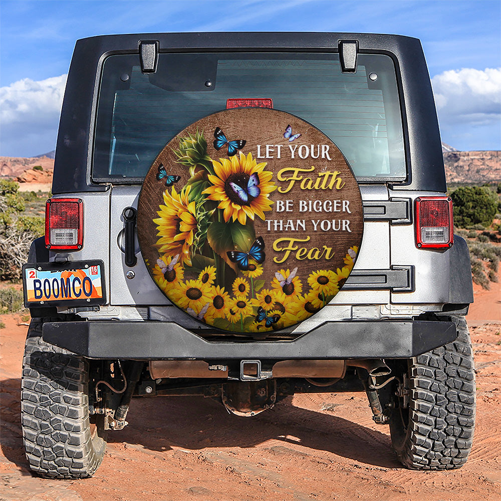 Faith Bigger Than Your Fear Butterfly Sunflower Car Spare Tire Covers Gift For Campers Nearkii