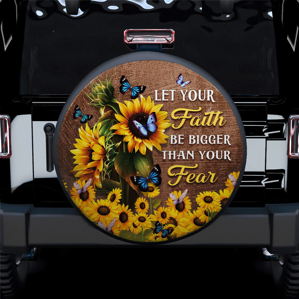 Faith Bigger Than Your Fear Butterfly Sunflower Car Spare Tire Covers Gift For Campers Nearkii