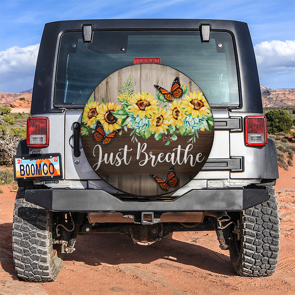 Faith Sunflower Just Breathe Car Spare Tire Covers Gift For Campers Nearkii