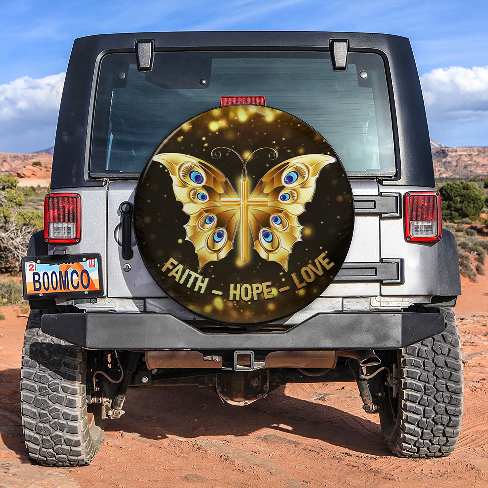 Faith Butterfly Gold Car Spare Tire Covers Gift For Campers Nearkii
