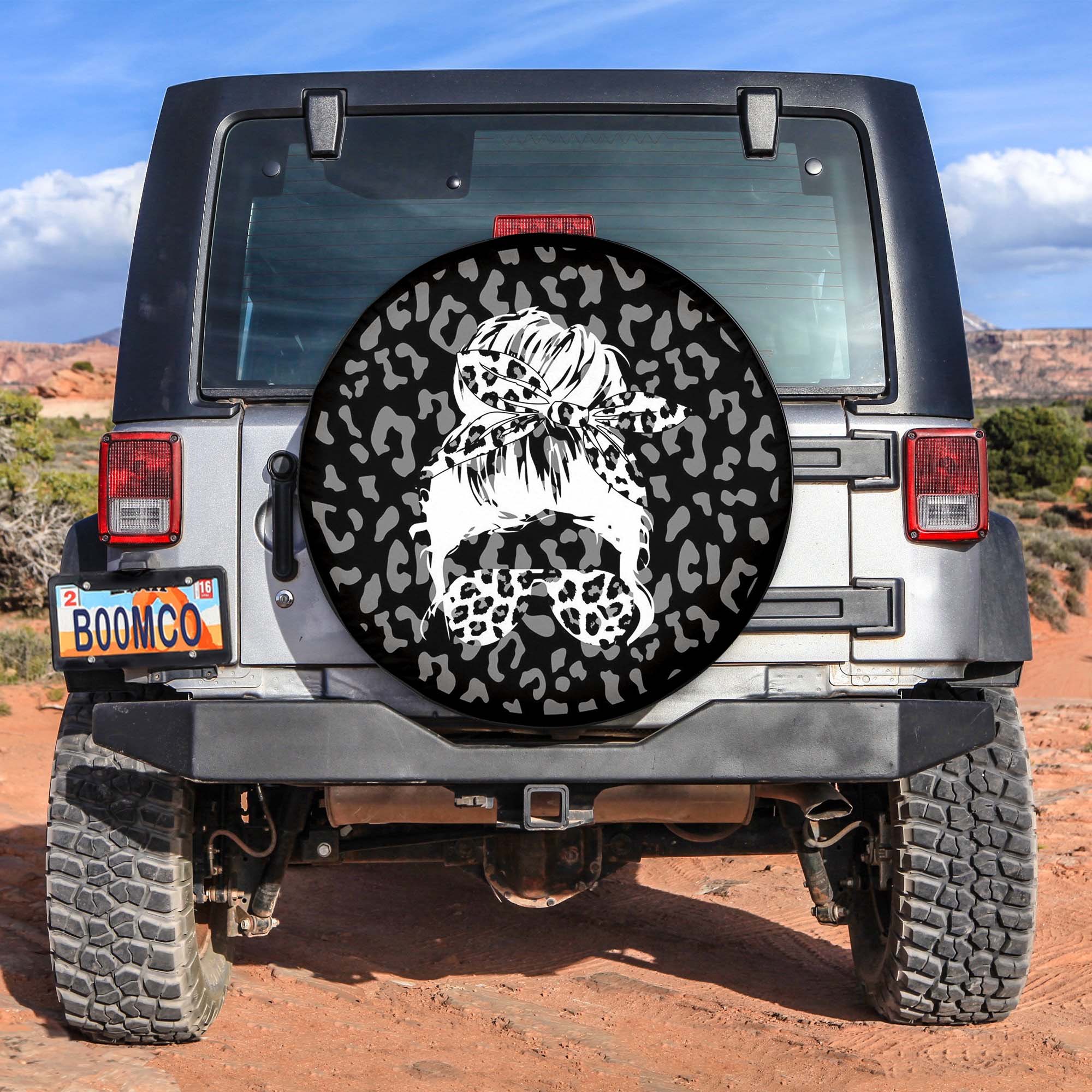 Girl with Leopard Cheetah Print Sunglasses (Any COLOR) Spare Tire Covers Gift For Campers Nearkii