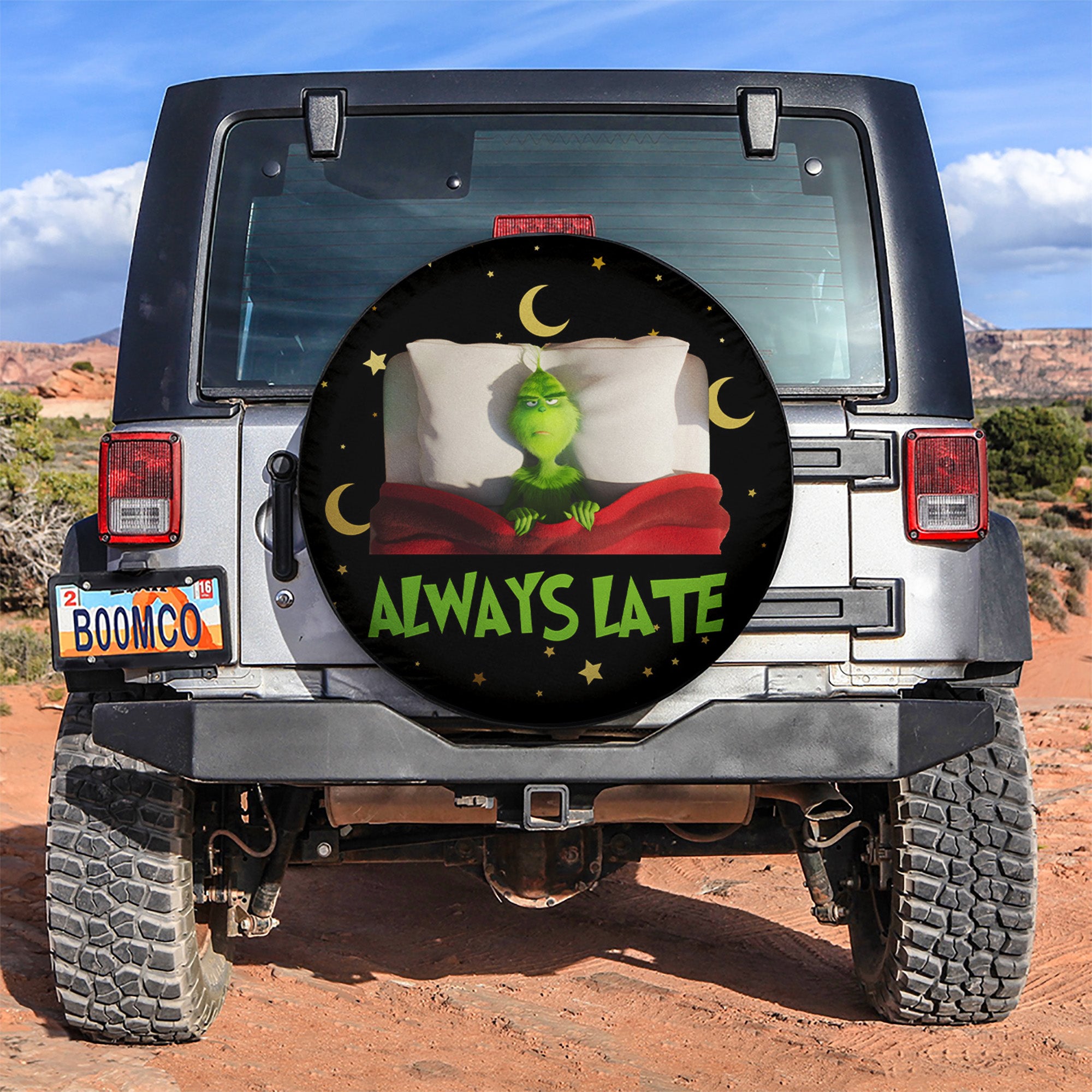 Grinch Always Late Car Spare Tire Covers Gift For Campers Nearkii