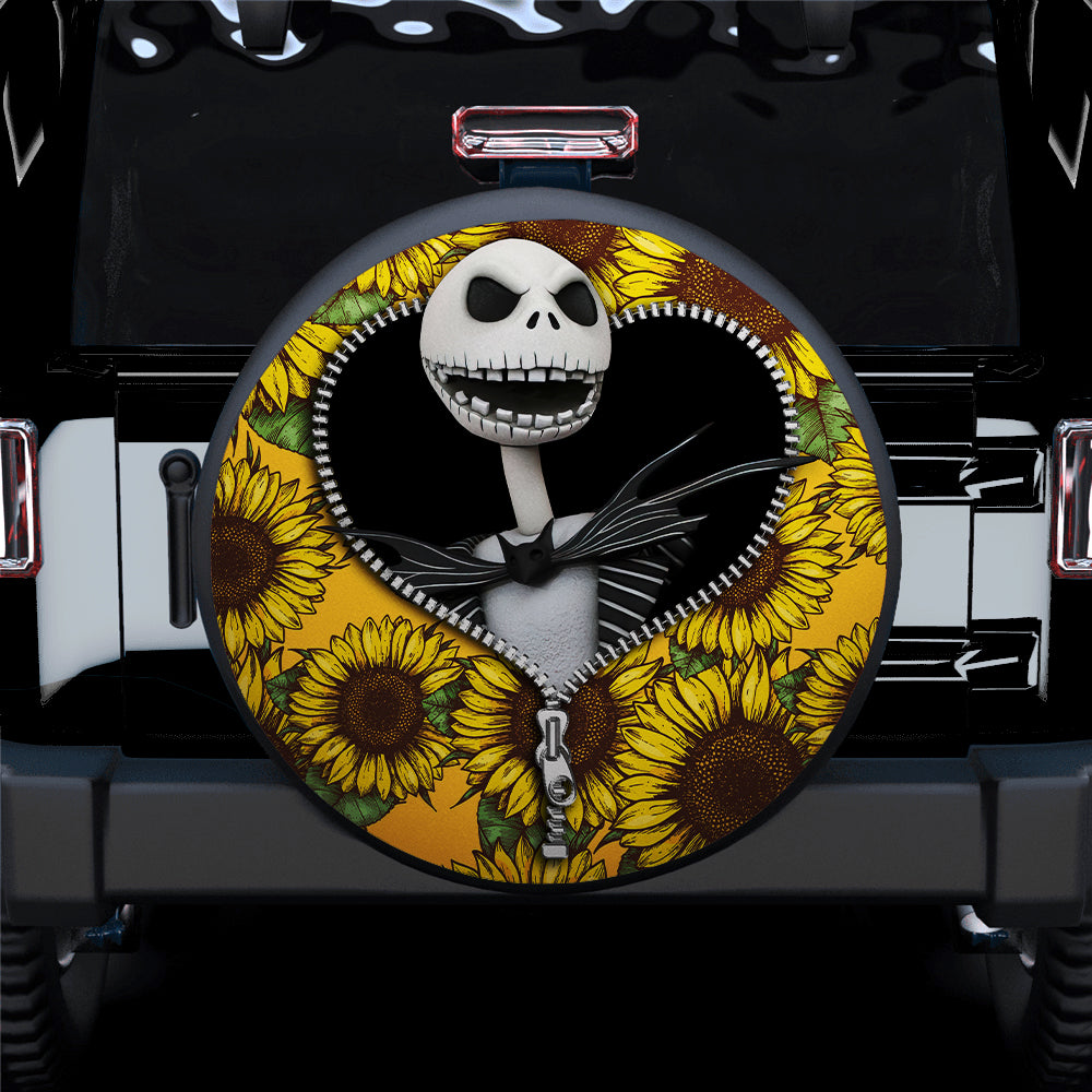 Jack Skellington Nightmare Before Christmas Sunflower Zipper Car Spare Tire Covers Gift For Campers Nearkii